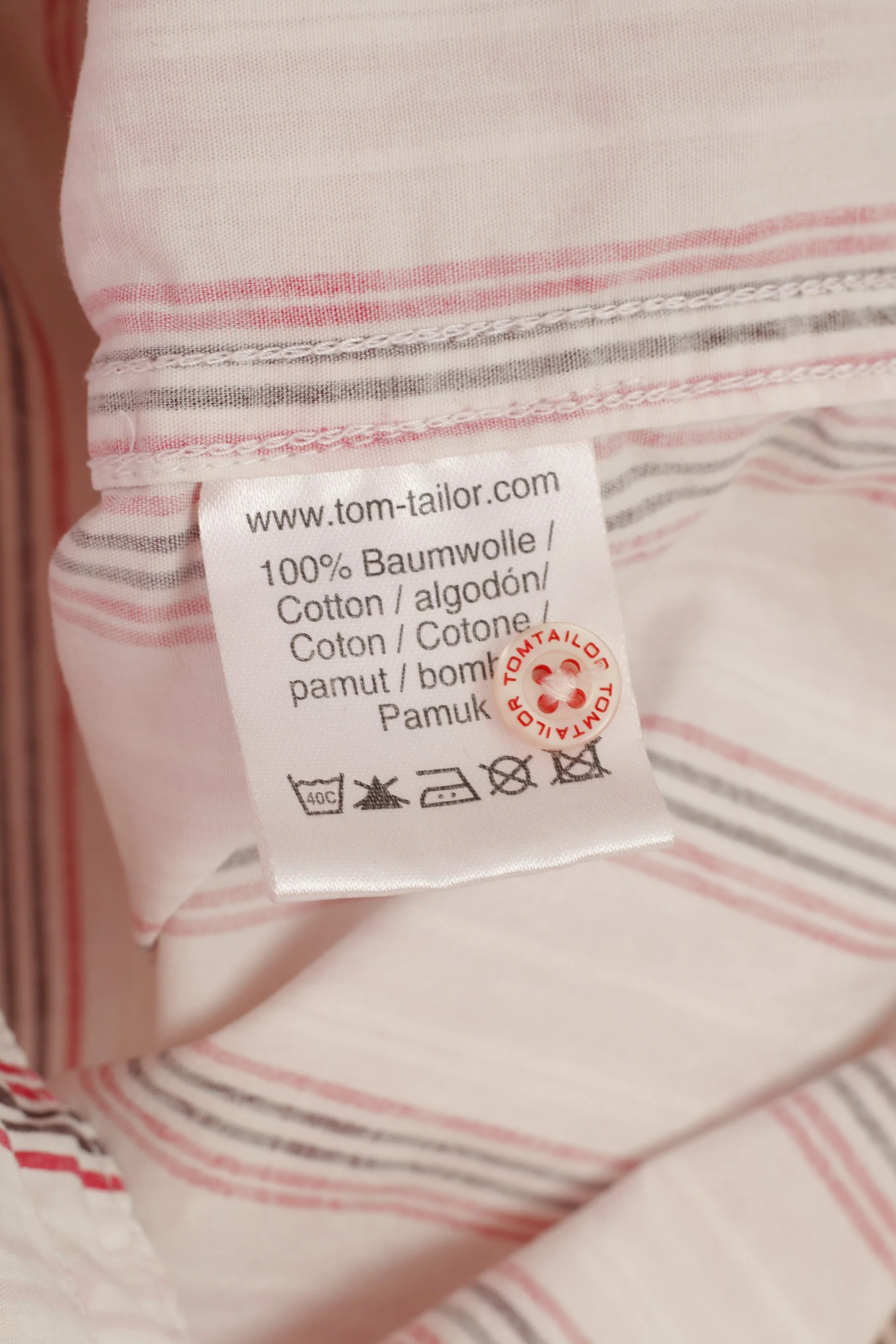 Tom Tailor Men M Casual Shirt Pink Striped Vintage Short Sleeve Floral Print Cotton Top - Image 7