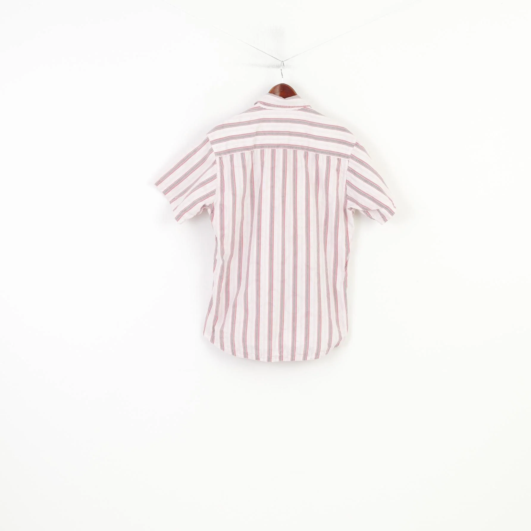 Tom Tailor Men M Casual Shirt Pink Striped Vintage Short Sleeve Floral Print Cotton Top - Image 8