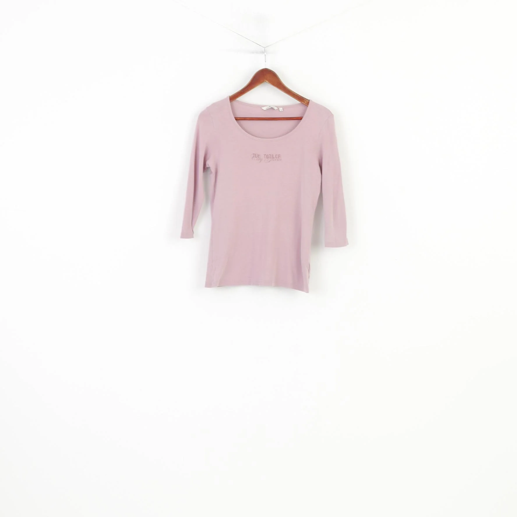 Tom Tailor Women M Shirt Pink City Glam Cotton Top 7/8 Sleeve Crew Neck Top