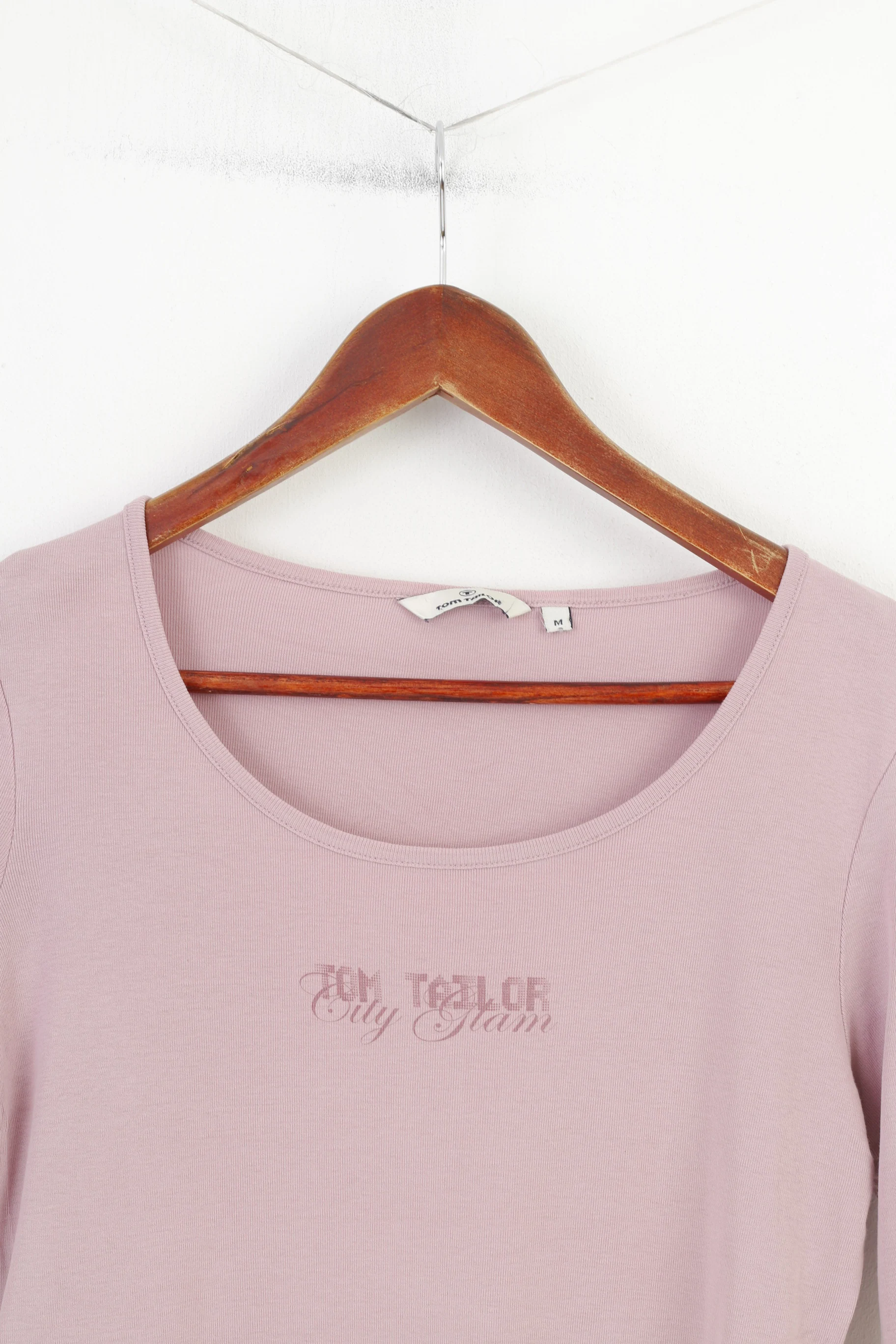 Tom Tailor Women M Shirt Pink City Glam Cotton Top 7/8 Sleeve Crew Neck Top - Image 2