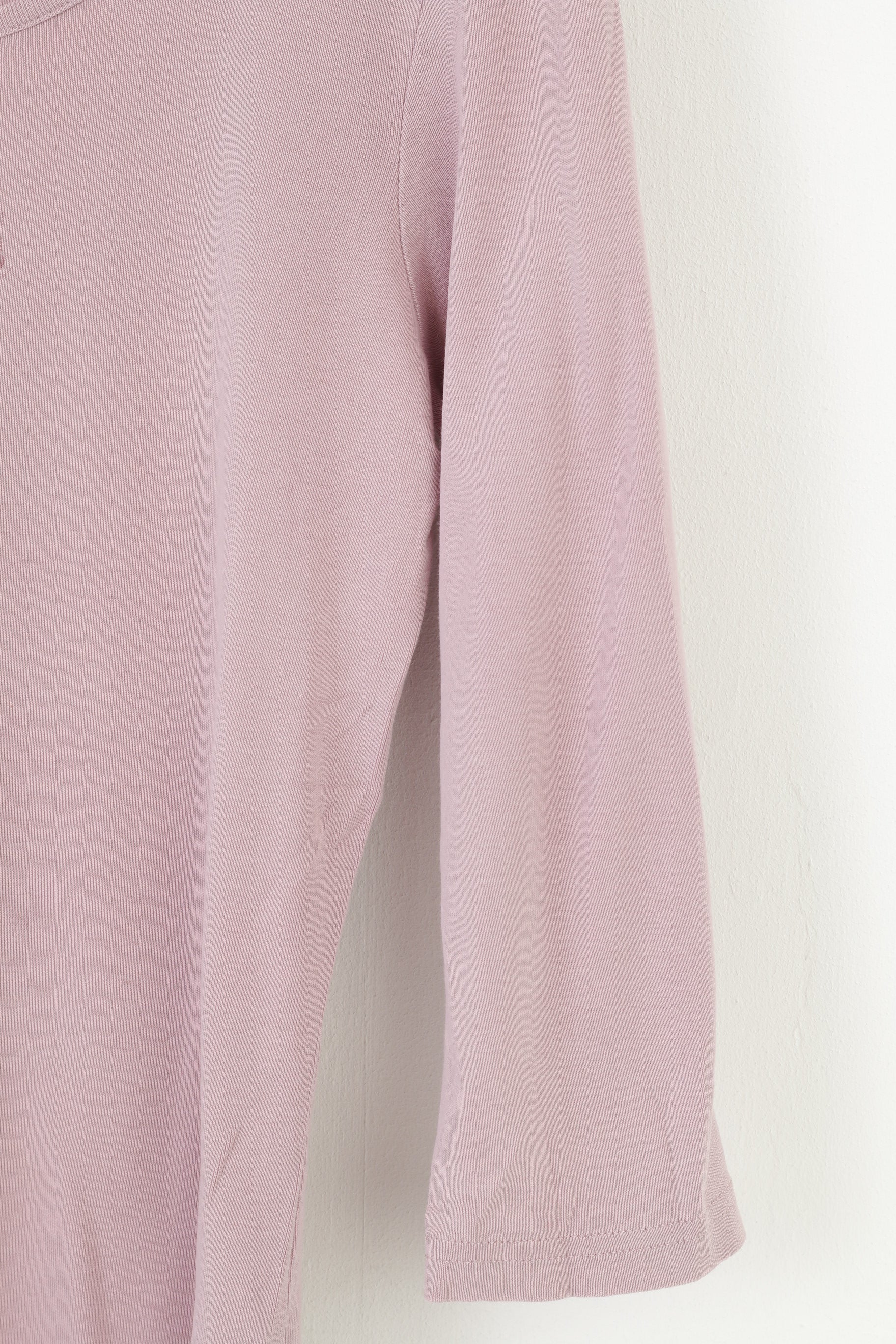 Tom Tailor Women M Shirt Pink City Glam Cotton Top 7/8 Sleeve Crew Neck Top - Image 3