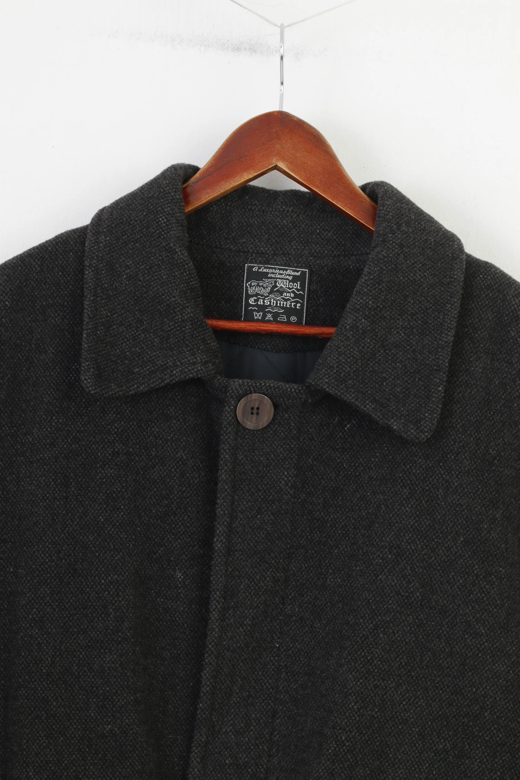 Tomaszek Men L Coat Charcoal Wool Cashmere Italy Shoulder Pads Vintage Top - Image 2