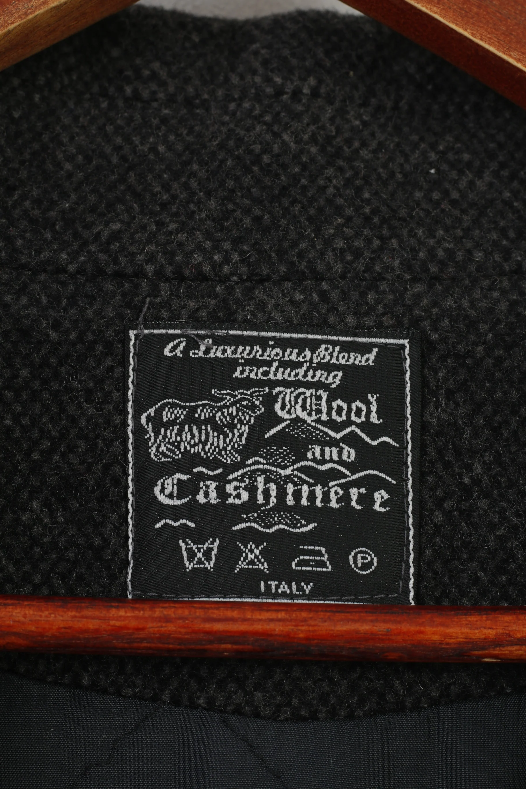 Tomaszek Men L Coat Charcoal Wool Cashmere Italy Shoulder Pads Vintage Top - Image 4