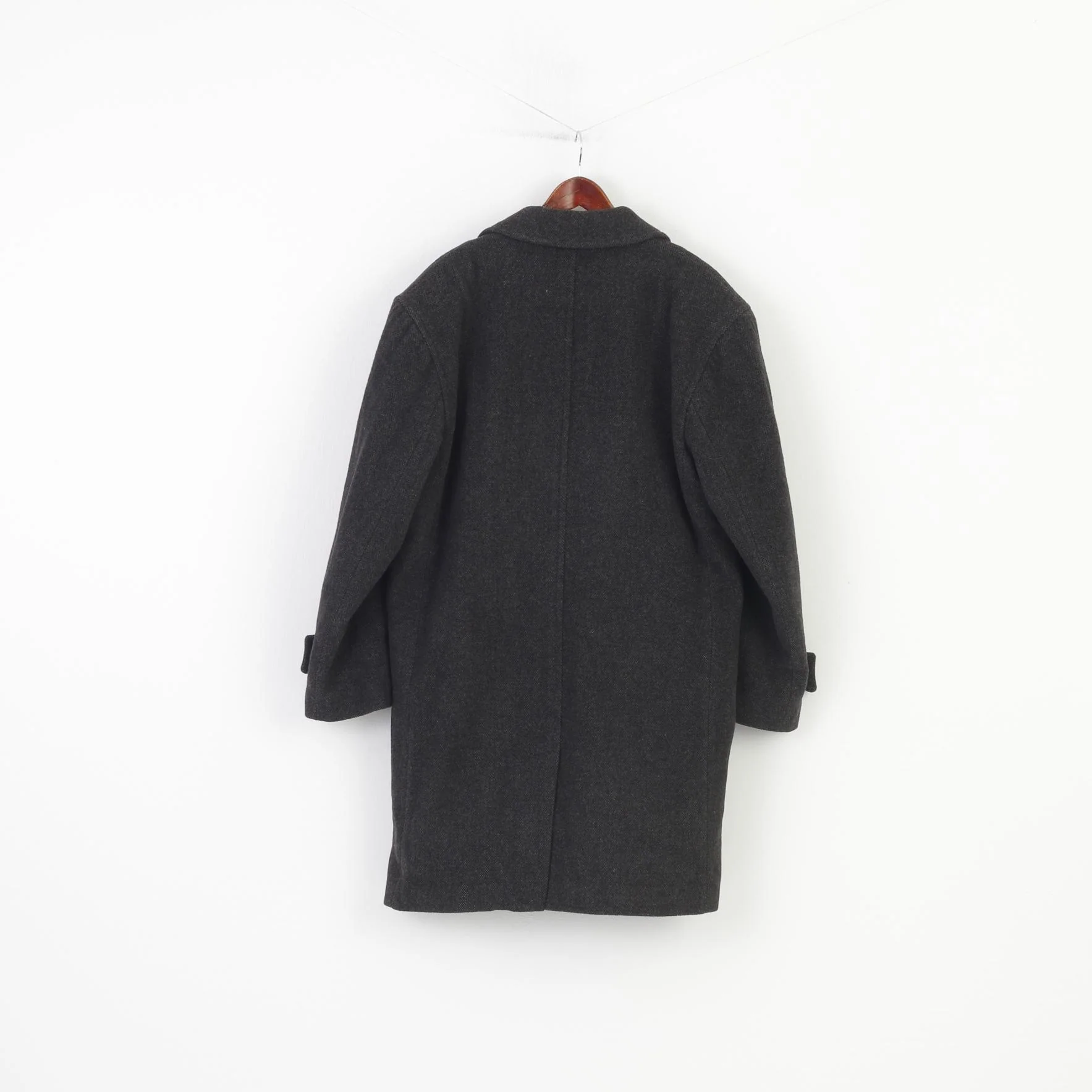 Tomaszek Men L Coat Charcoal Wool Cashmere Italy Shoulder Pads Vintage Top - Image 6