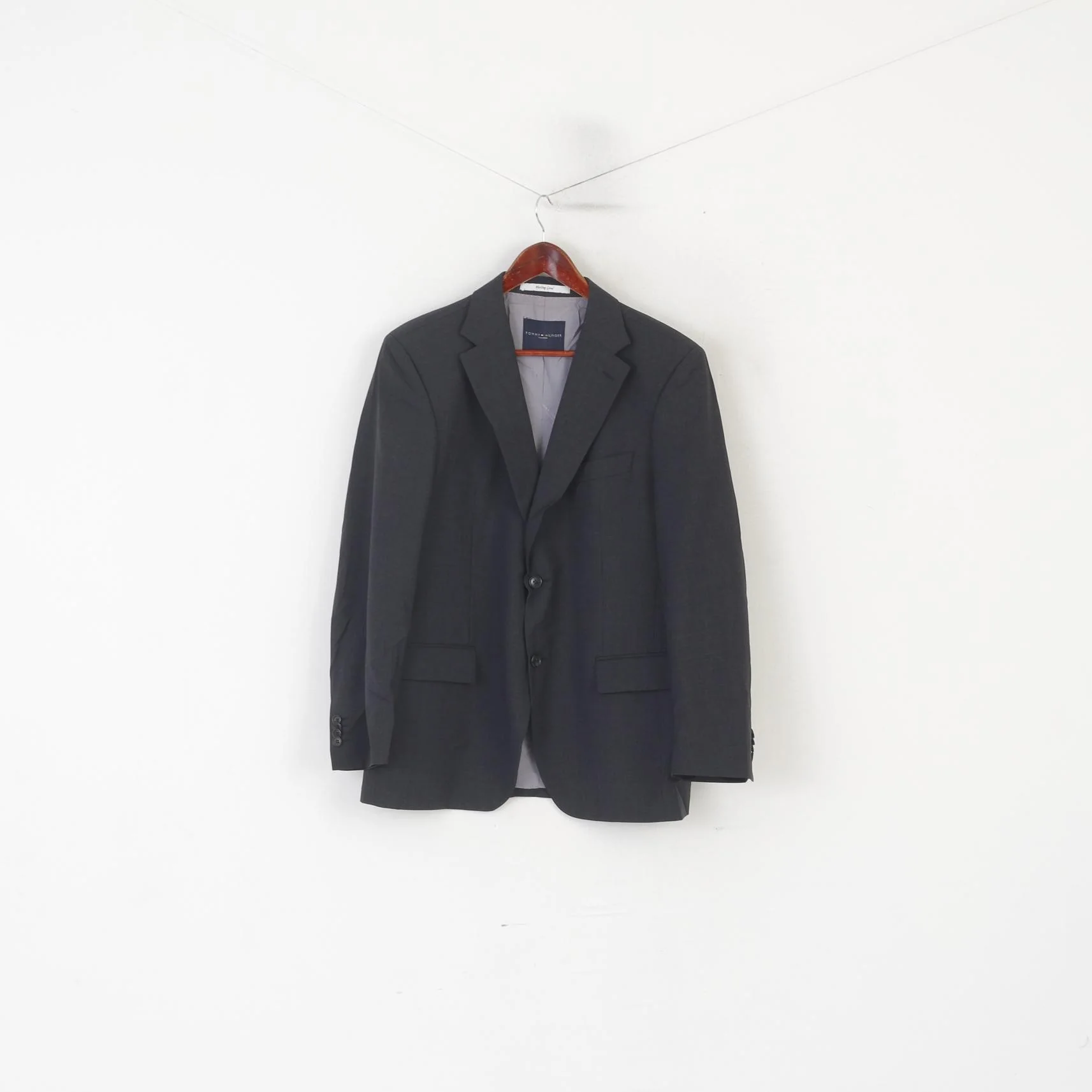 Tommy Hilfiger Men 25 40 Blazer Gray Wool Vintage Single Breasted Jacket - Image 2