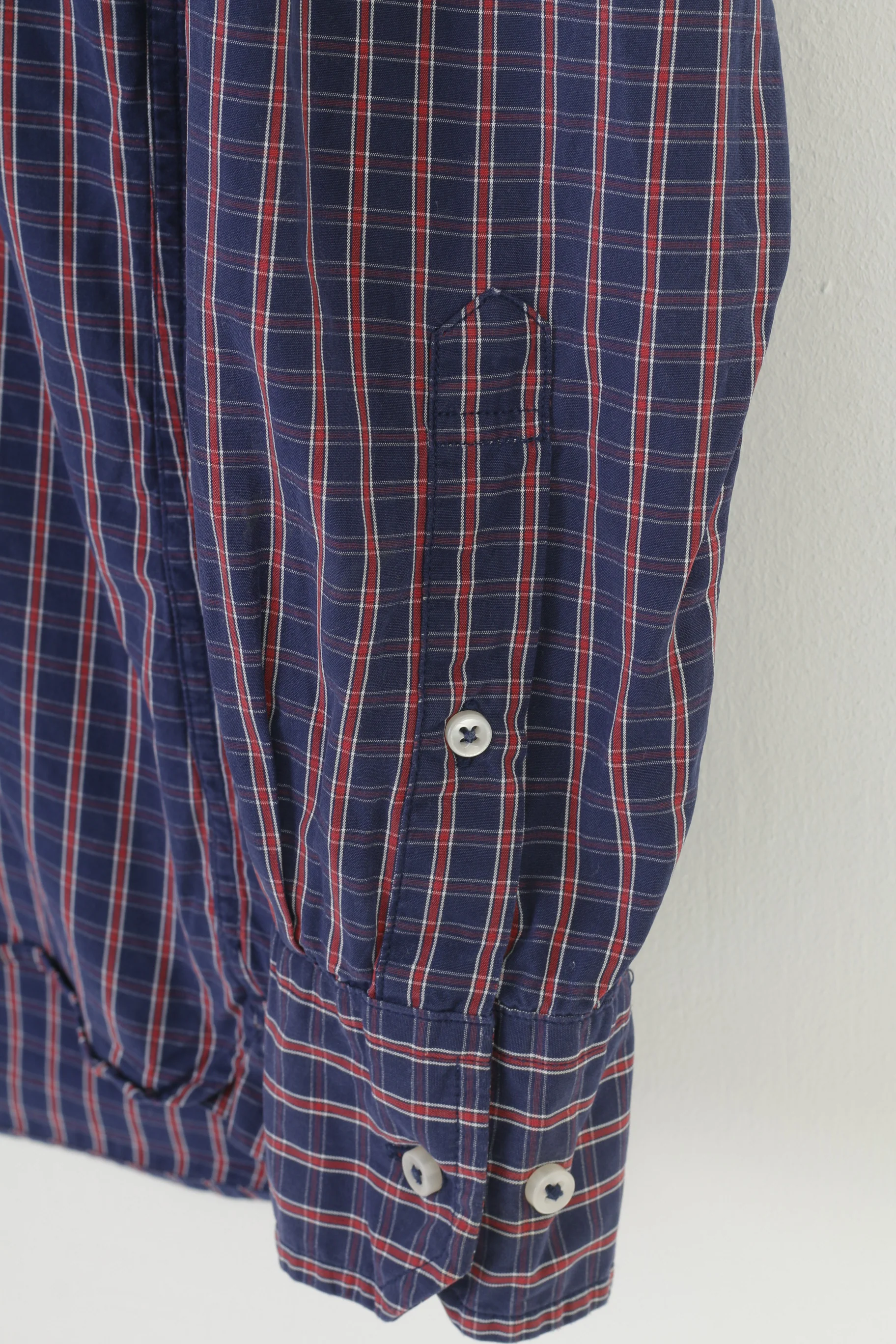 Tommy Hilfiger Men L 16.5 Casual Shirt Checkered Navy Long Sleeve Fit Cotton Classic Top - Image 3