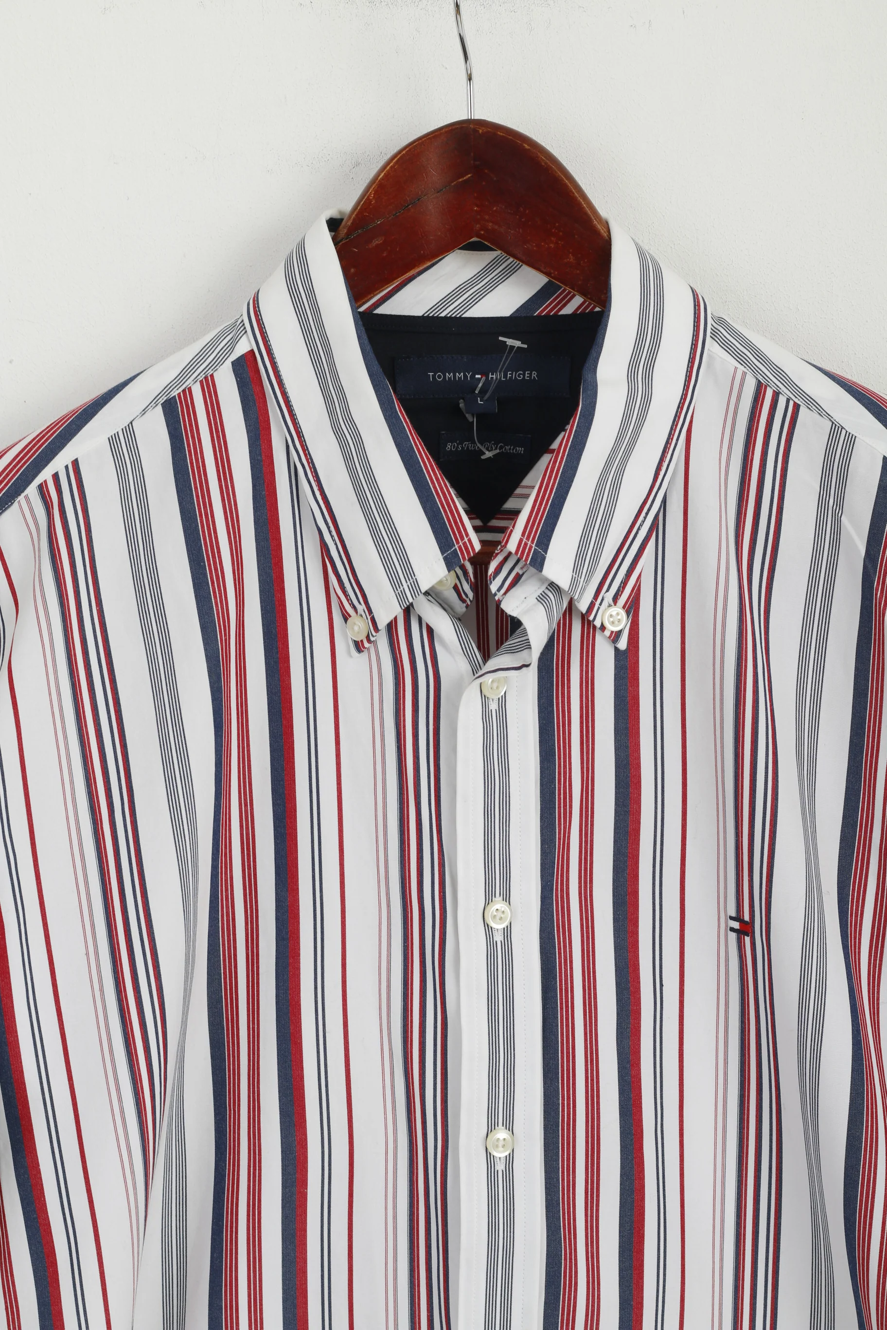 Tommy Hilfiger Men L Casual Shirt Striped Two Ply Cotton Long Sleeve Top - Image 3