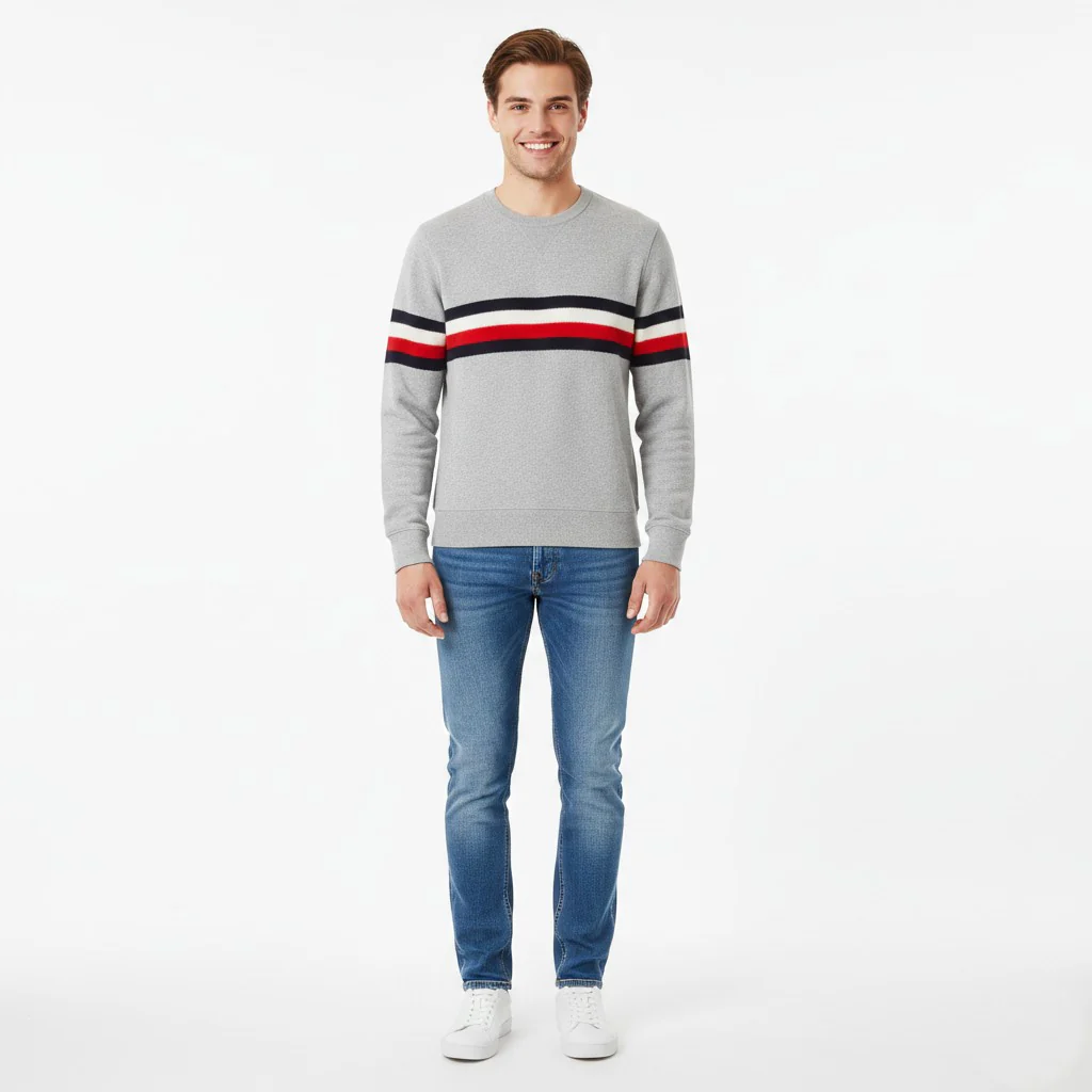 Tommy Hilfiger Men L (M) Jumper Gray Cotton Wool Blend Classic Crew Neck Sweater