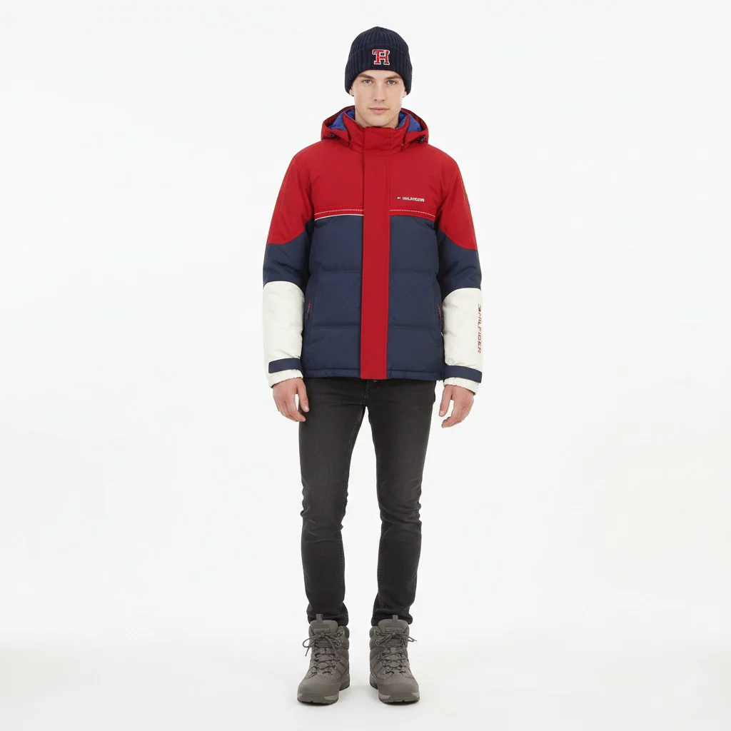 Tommy Hilfiger Men M Jacket Navy Padded Full Zipper Vintage Ski Top