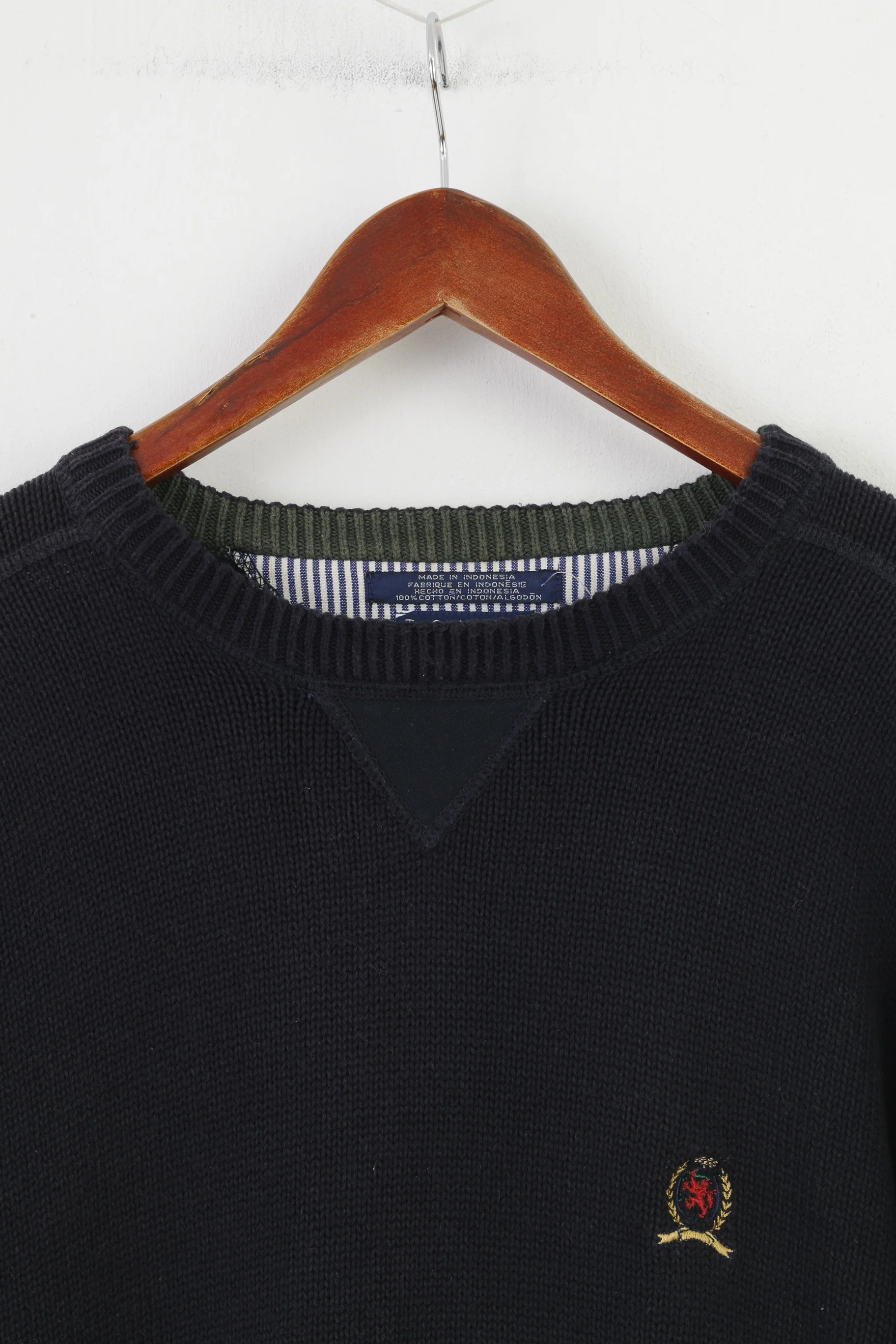 Tommy Hilfiger Men S Jumper Navy Cotton Logo Crew Neck Long Sleeve Winter Sweater - Image 2