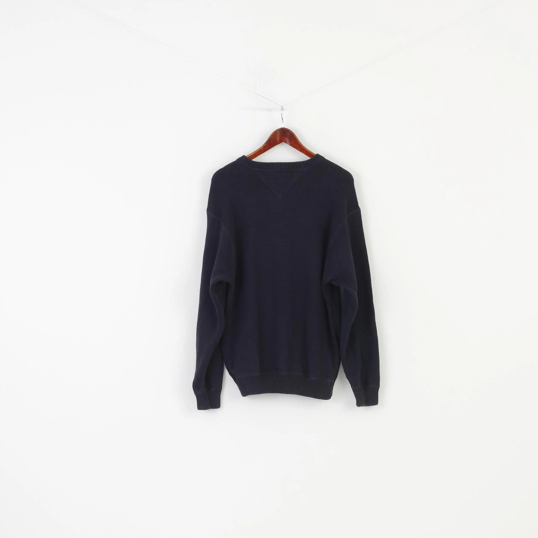 Tommy Hilfiger Men S Jumper Navy Cotton Logo Crew Neck Long Sleeve Winter Sweater - Image 7