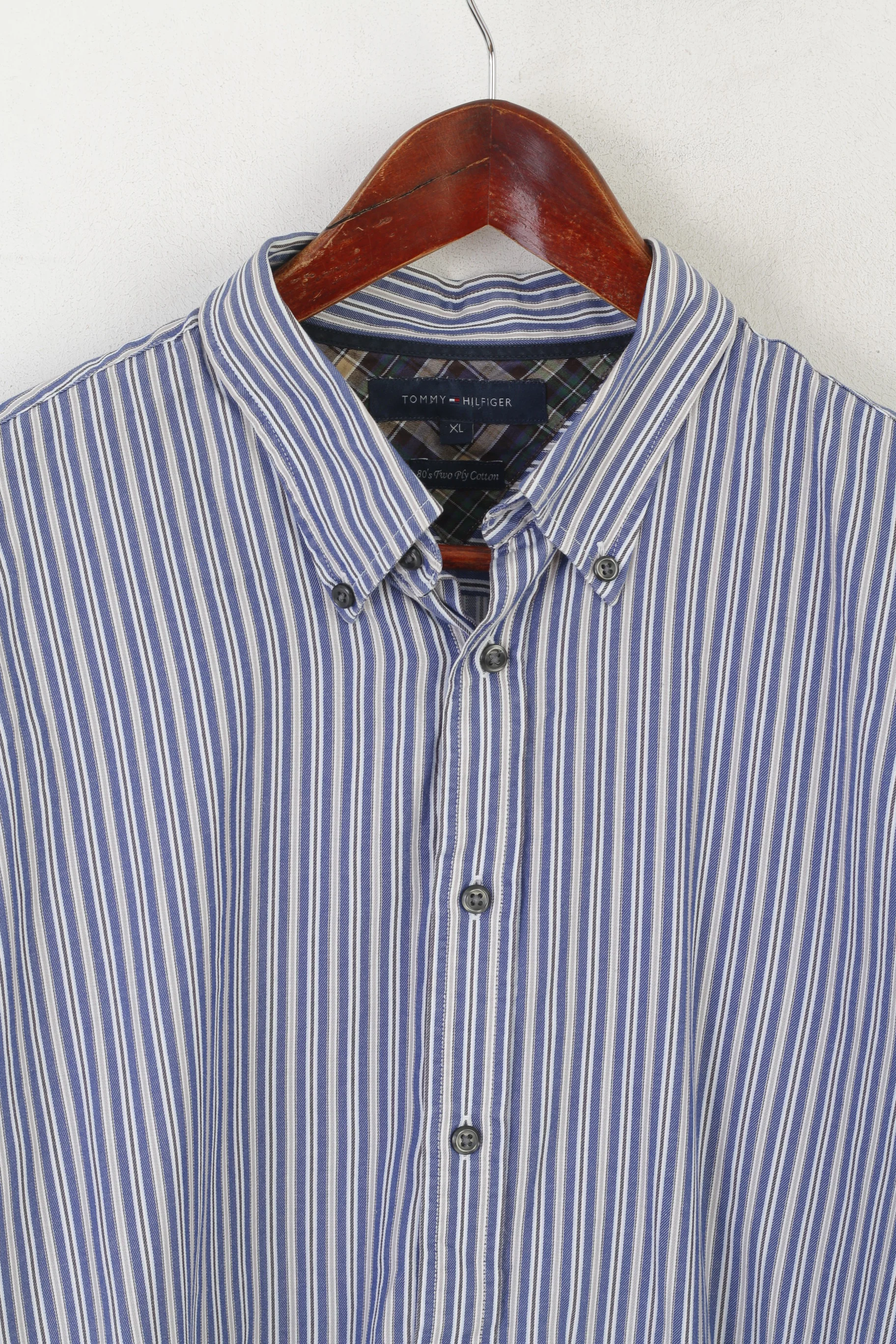 Tommy Hilfiger Men XL Casual Shirt Blue Cotton Striped Button Down Collar Top - Image 3