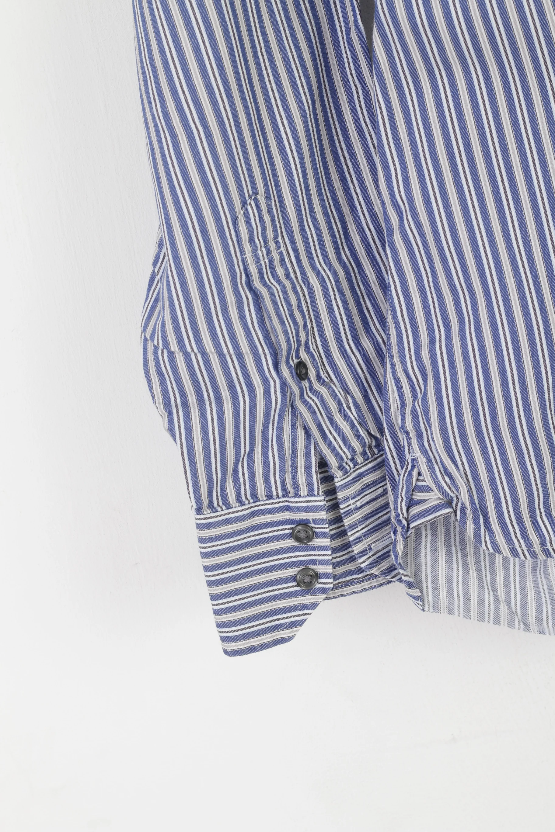 Tommy Hilfiger Men XL Casual Shirt Blue Cotton Striped Button Down Collar Top - Image 4
