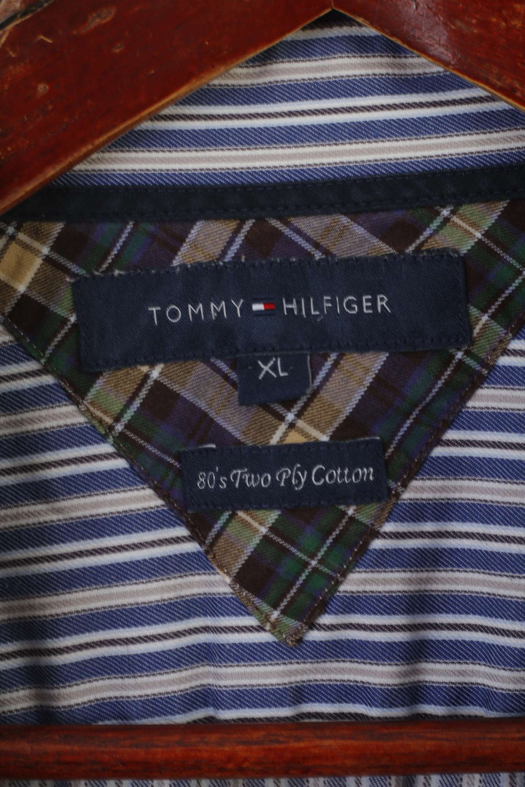 Tommy Hilfiger Men XL Casual Shirt Blue Cotton Striped Button Down Collar Top - Image 5