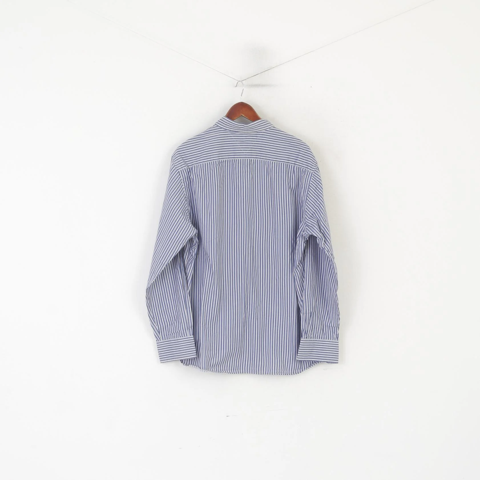 Tommy Hilfiger Men XL Casual Shirt Blue Cotton Striped Button Down Collar Top - Image 7