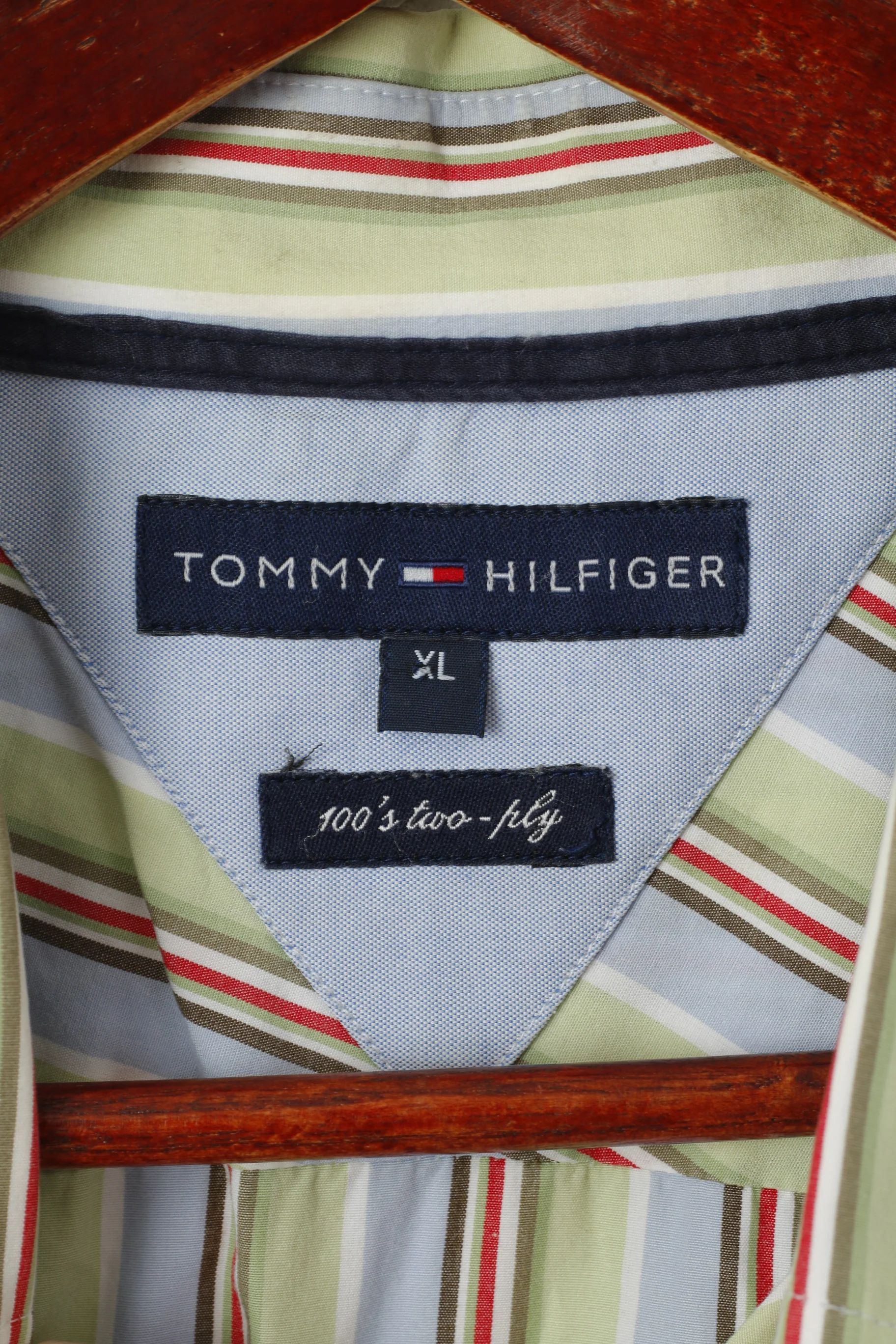 Tommy Hilfiger Men XL Casual Shirt Blue Green Striped Cotton Button Dwon Collar Top - Image 4