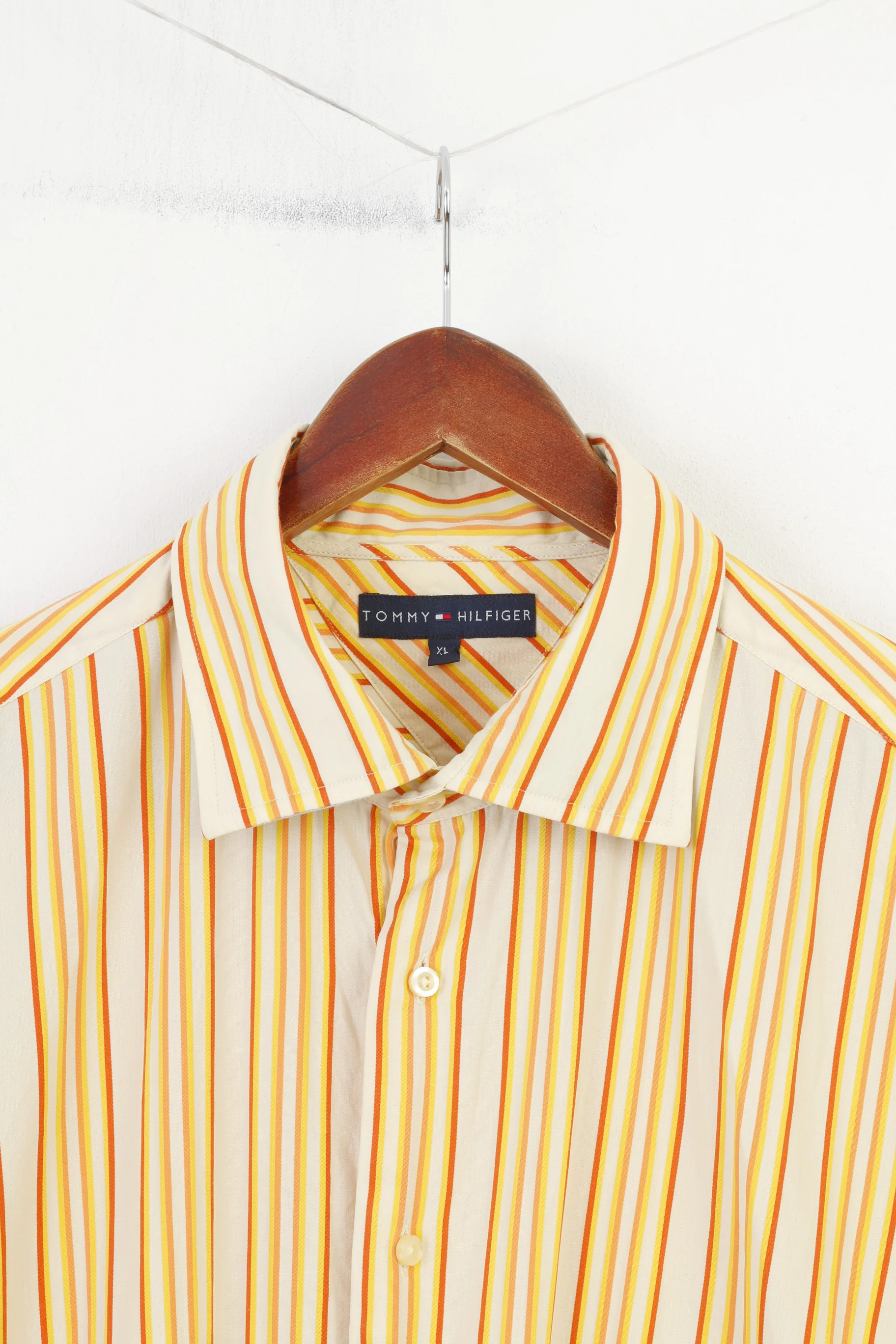Tommy Hilfiger Men XL Casual Shirt Long Sleeve Striped Orange Collar Cotton Classic Top - Image 2