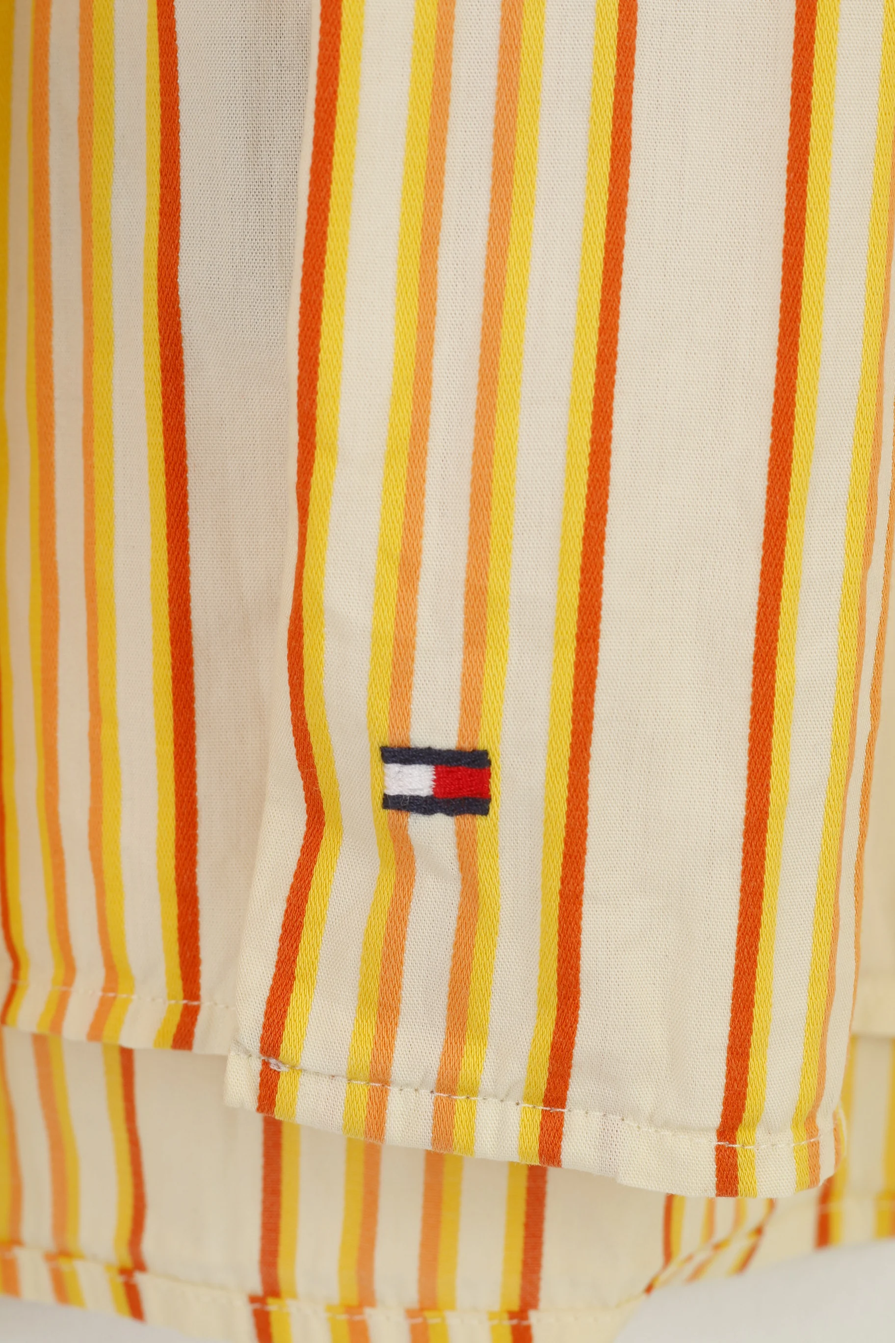 Tommy Hilfiger Men XL Casual Shirt Long Sleeve Striped Orange Collar Cotton Classic Top - Image 4