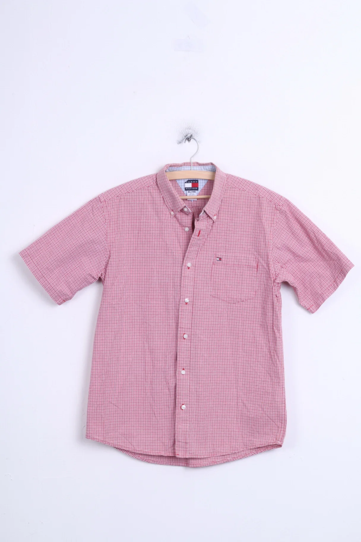 Tommy Hilfiger Mens XL Casual Shirt White Check Button Down Collar