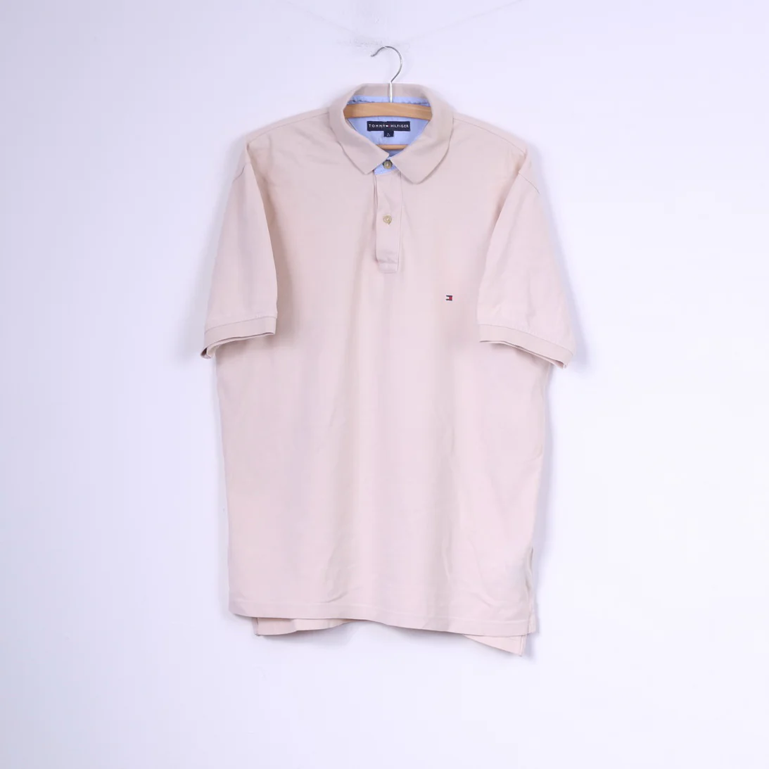 Tommy Hilfiger Mens L Polo Shirt Beige Buttons Detailed Top Cotton