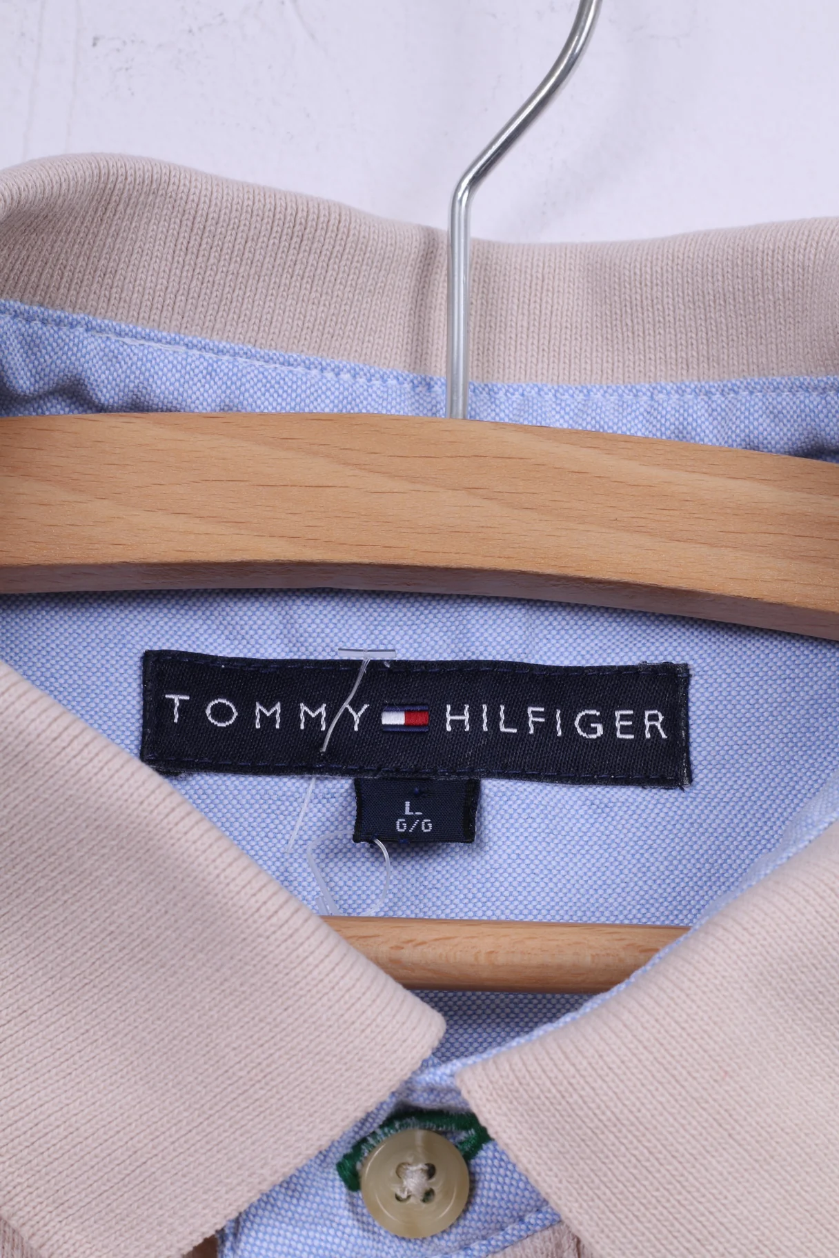 Tommy Hilfiger Mens L Polo Shirt Beige Buttons Detailed Top Cotton - Image 4