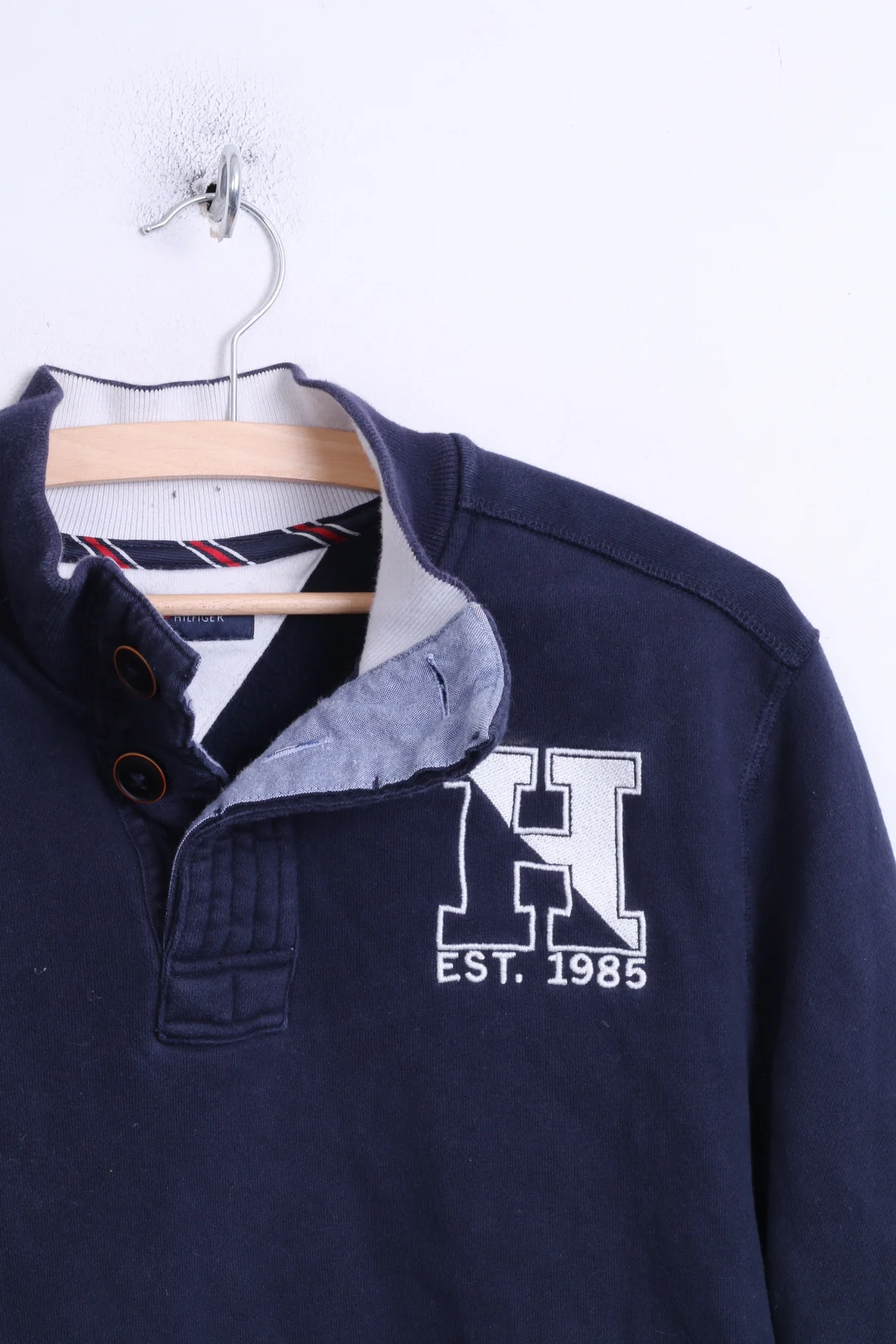 Tommy Hilfiger Mens M Jumper Sweater Navy Cotton Kangaroo Pocket - Image 3