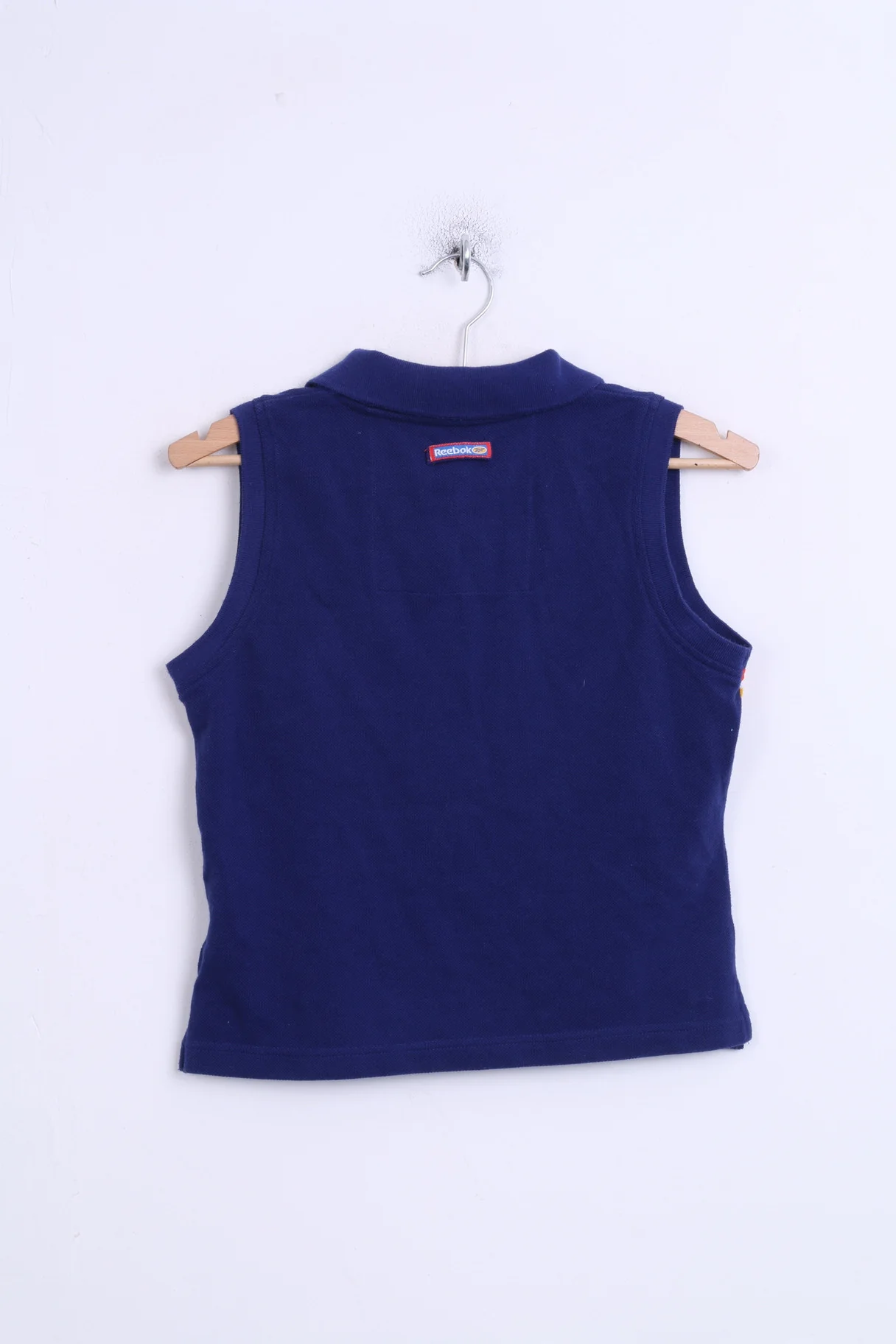 Reebok Womens 10 S Shirt Sleeveless Navy Vintage V Neck Cotton Top - Image 5
