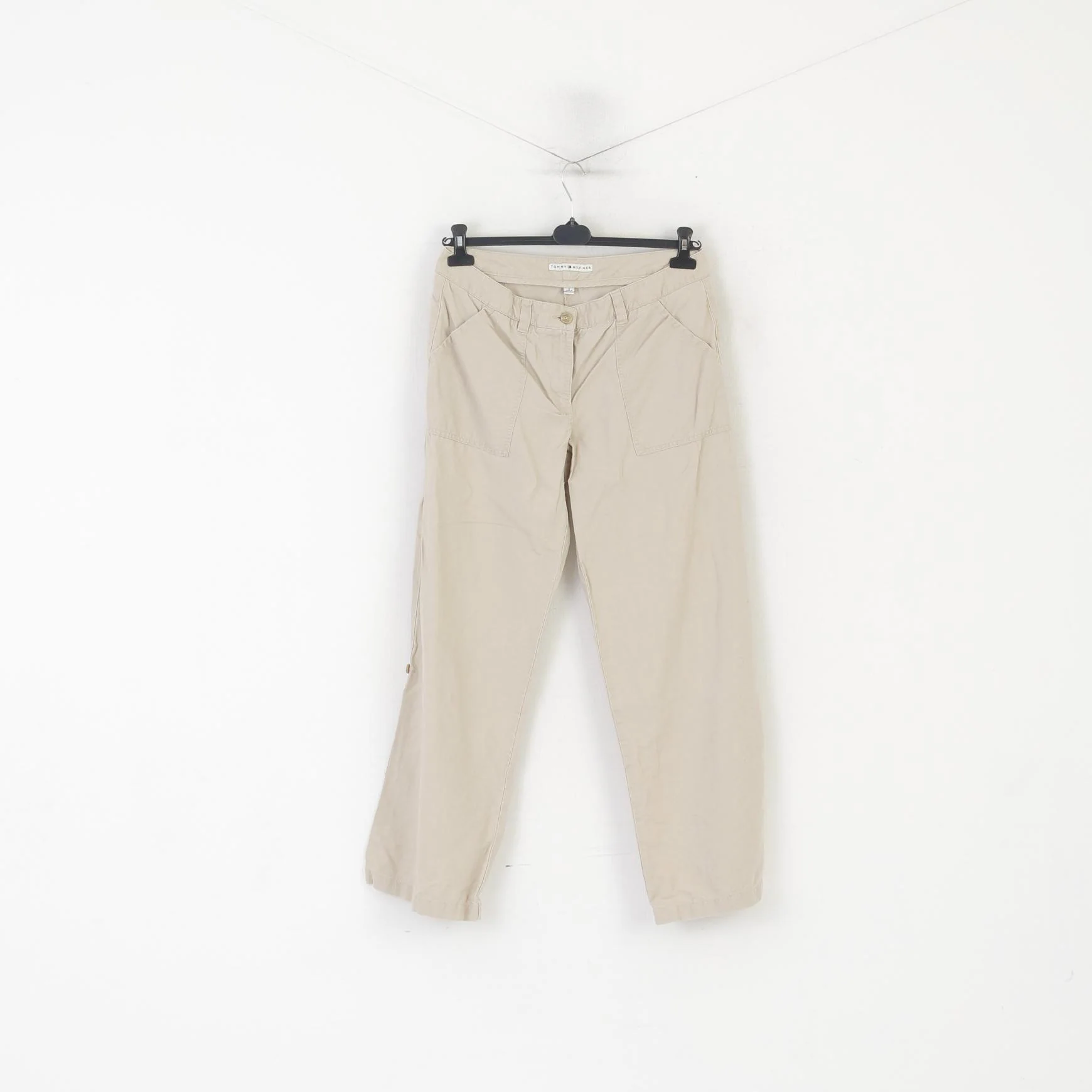 Tommy Hilfiger Women 12 Trousers Beige Linen Cotton  Wide Leg Summer Pants