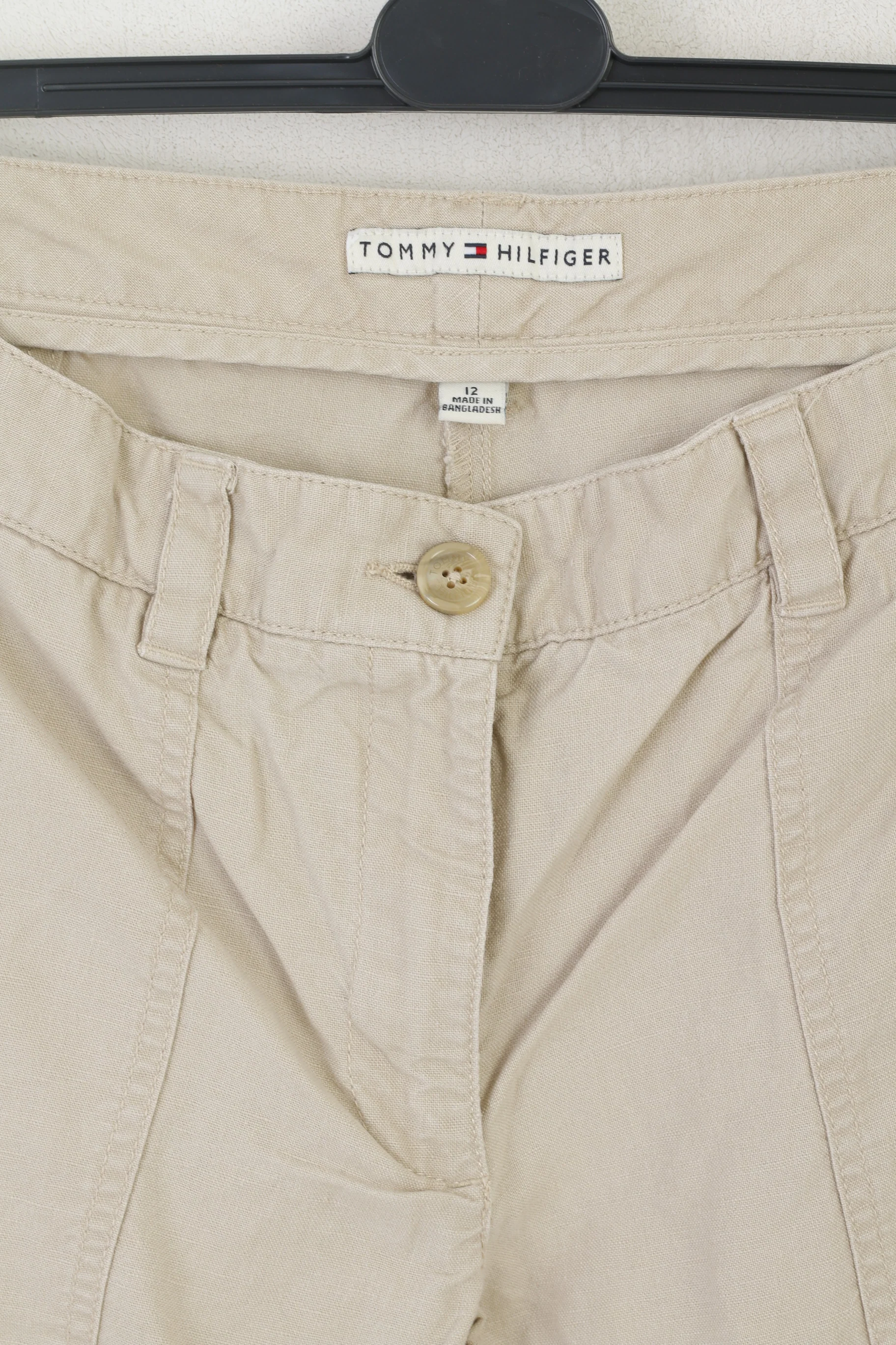 Tommy Hilfiger Women 12 Trousers Beige Linen Cotton  Wide Leg Summer Pants - Image 2