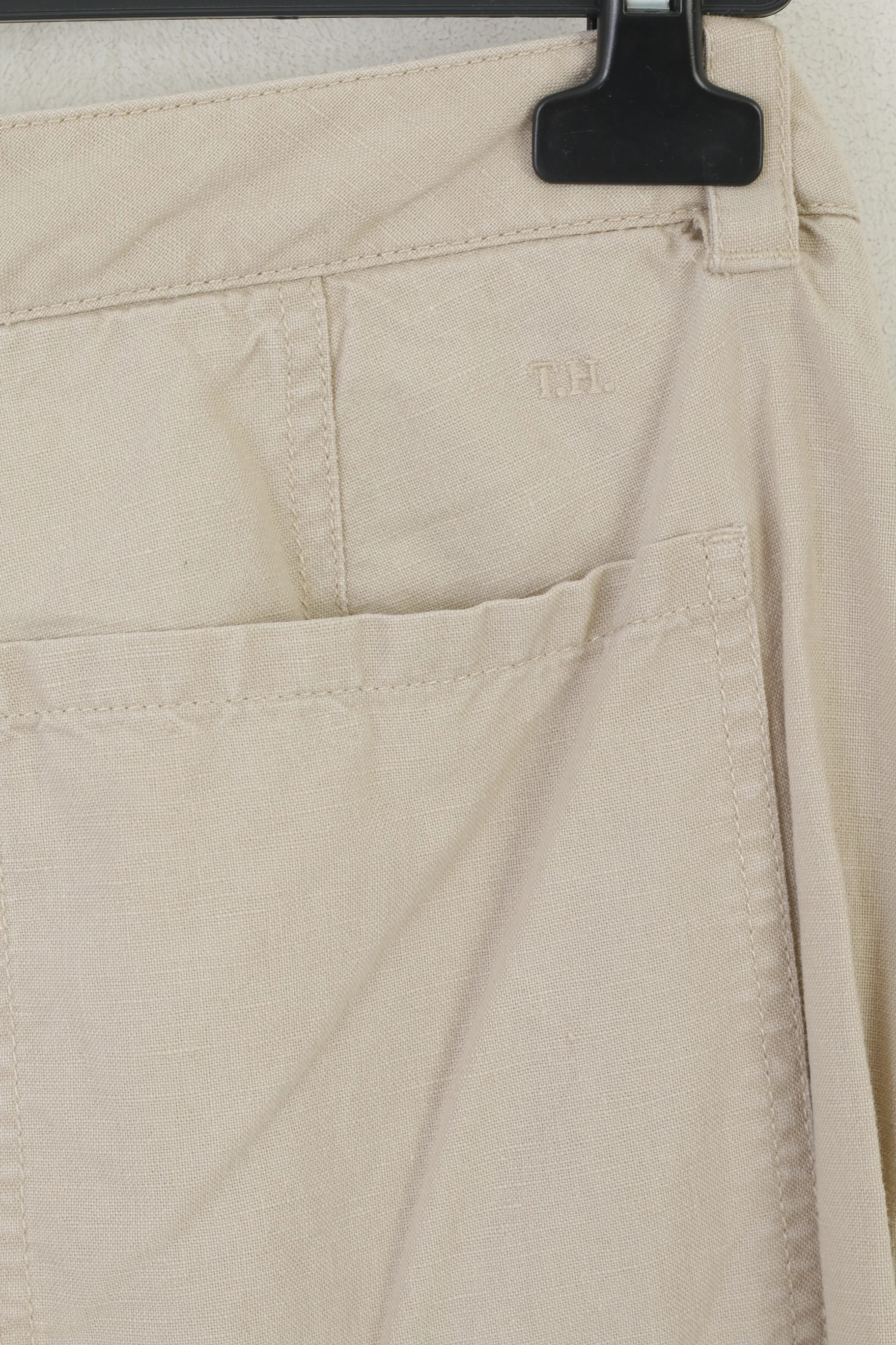Tommy Hilfiger Women 12 Trousers Beige Linen Cotton  Wide Leg Summer Pants - Image 4