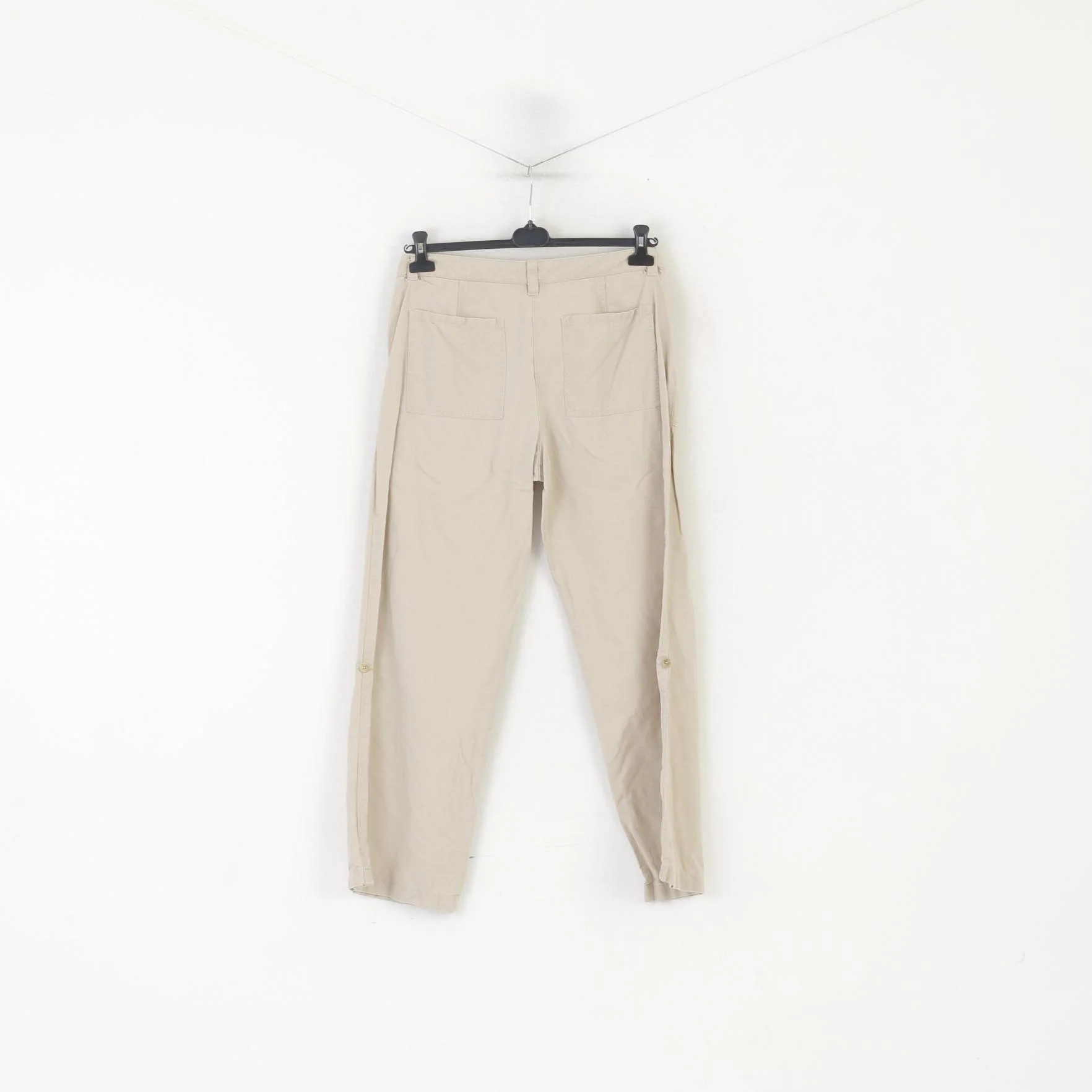 Tommy Hilfiger Women 12 Trousers Beige Linen Cotton  Wide Leg Summer Pants - Image 5