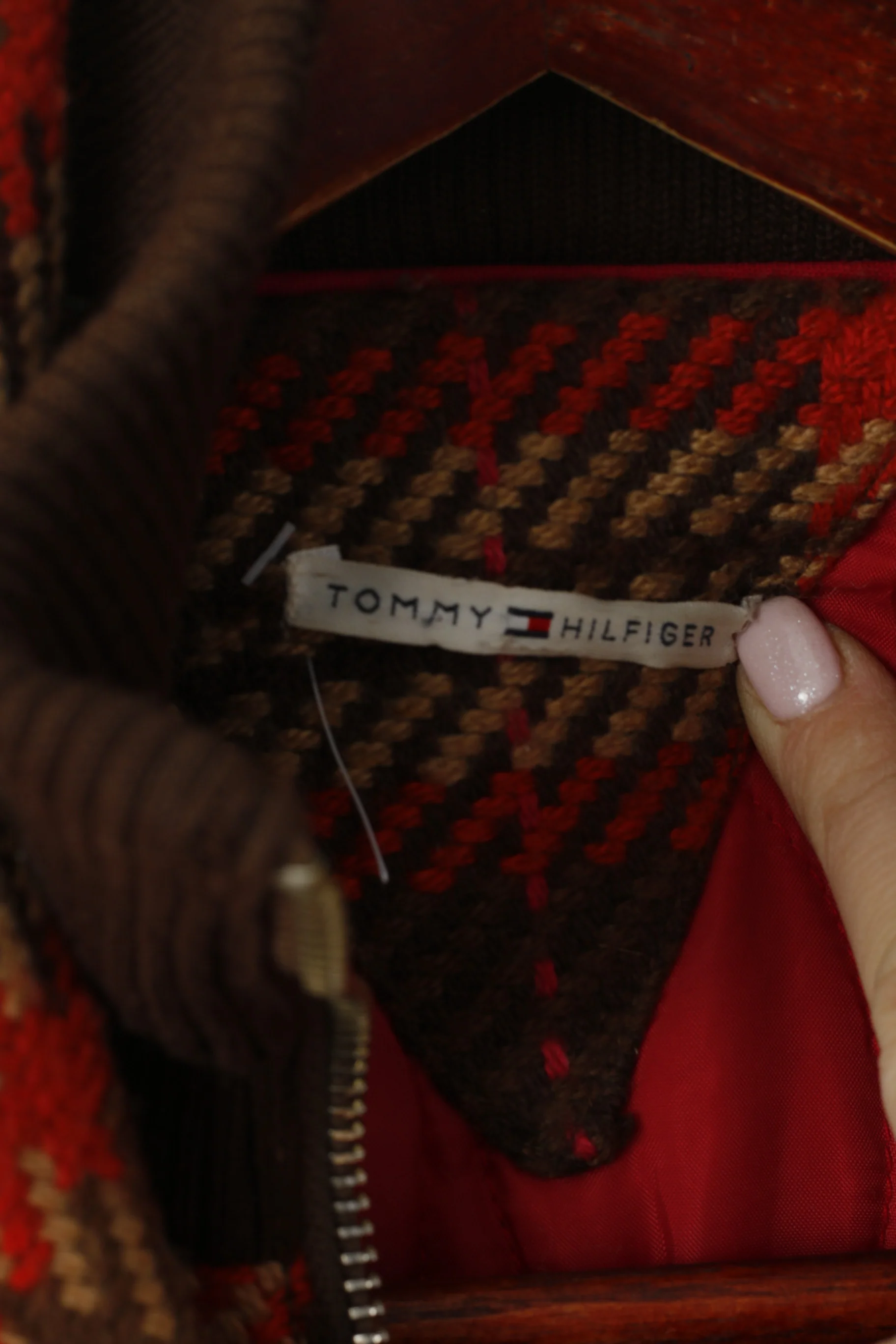 Tommy Hilfiger Women XS Jacket Multicolour Check Wool Single Breasted Belt Top - Image 6