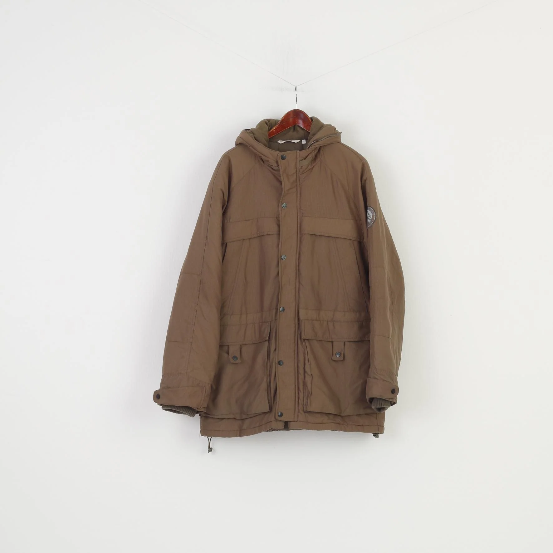 Tomster USA Men 52/54 XLJacket Khaki Padded Winter Full Zipper Hood Pockets Top