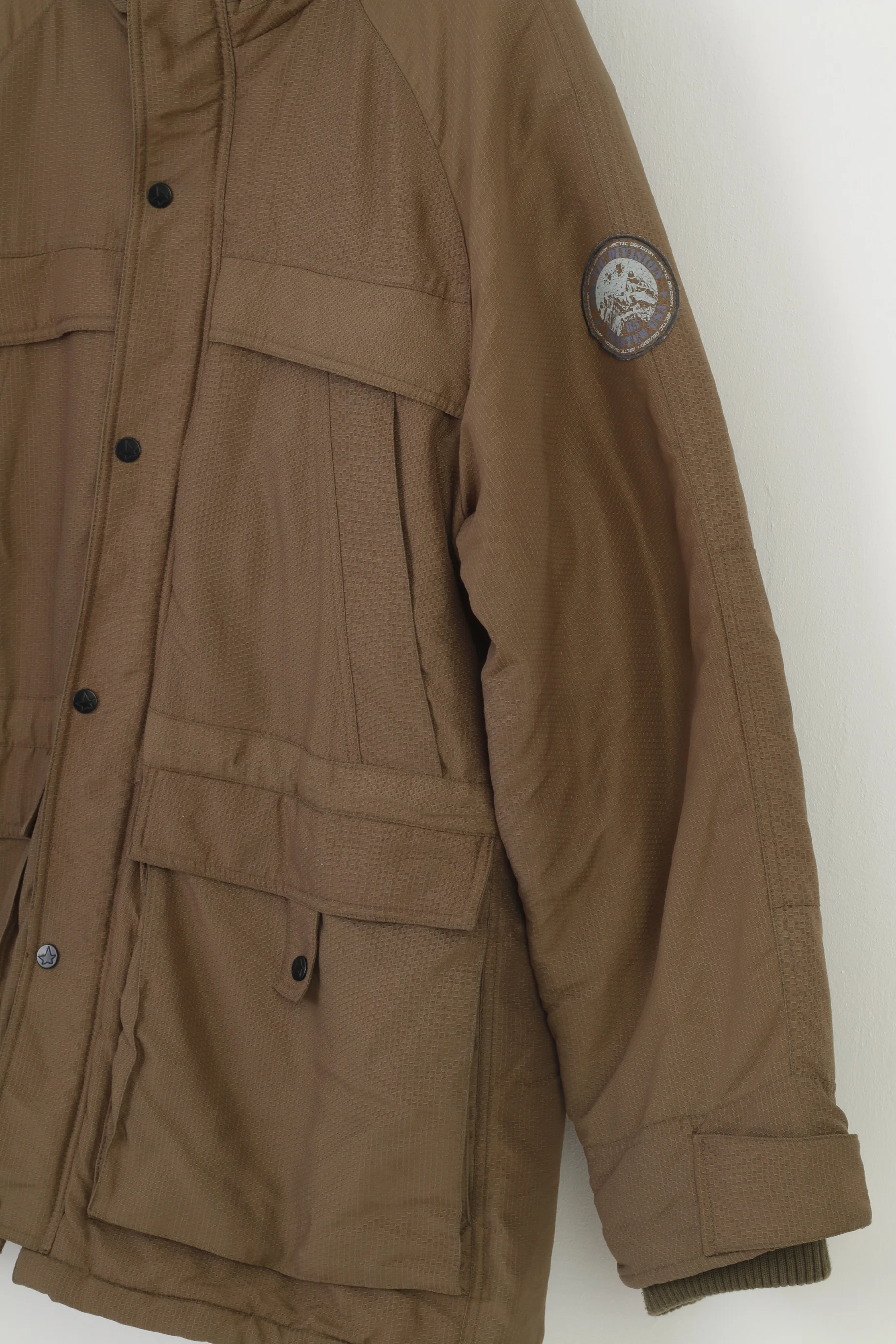 Tomster USA Men 52/54 XLJacket Khaki Padded Winter Full Zipper Hood Pockets Top - Image 3