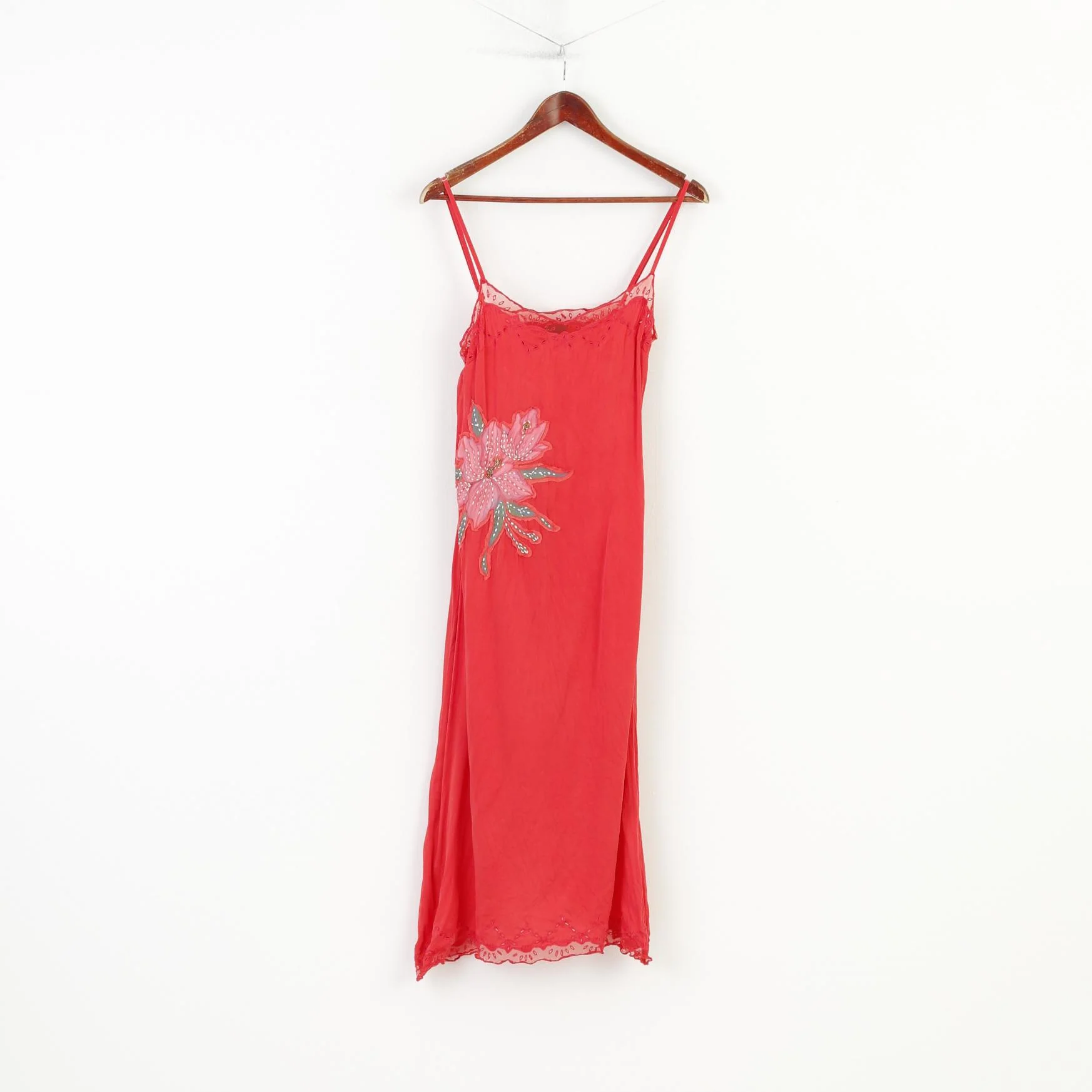 Toy G. Women M Sleep Dress Red Silk Flower Print Sleevelees Sleepwear