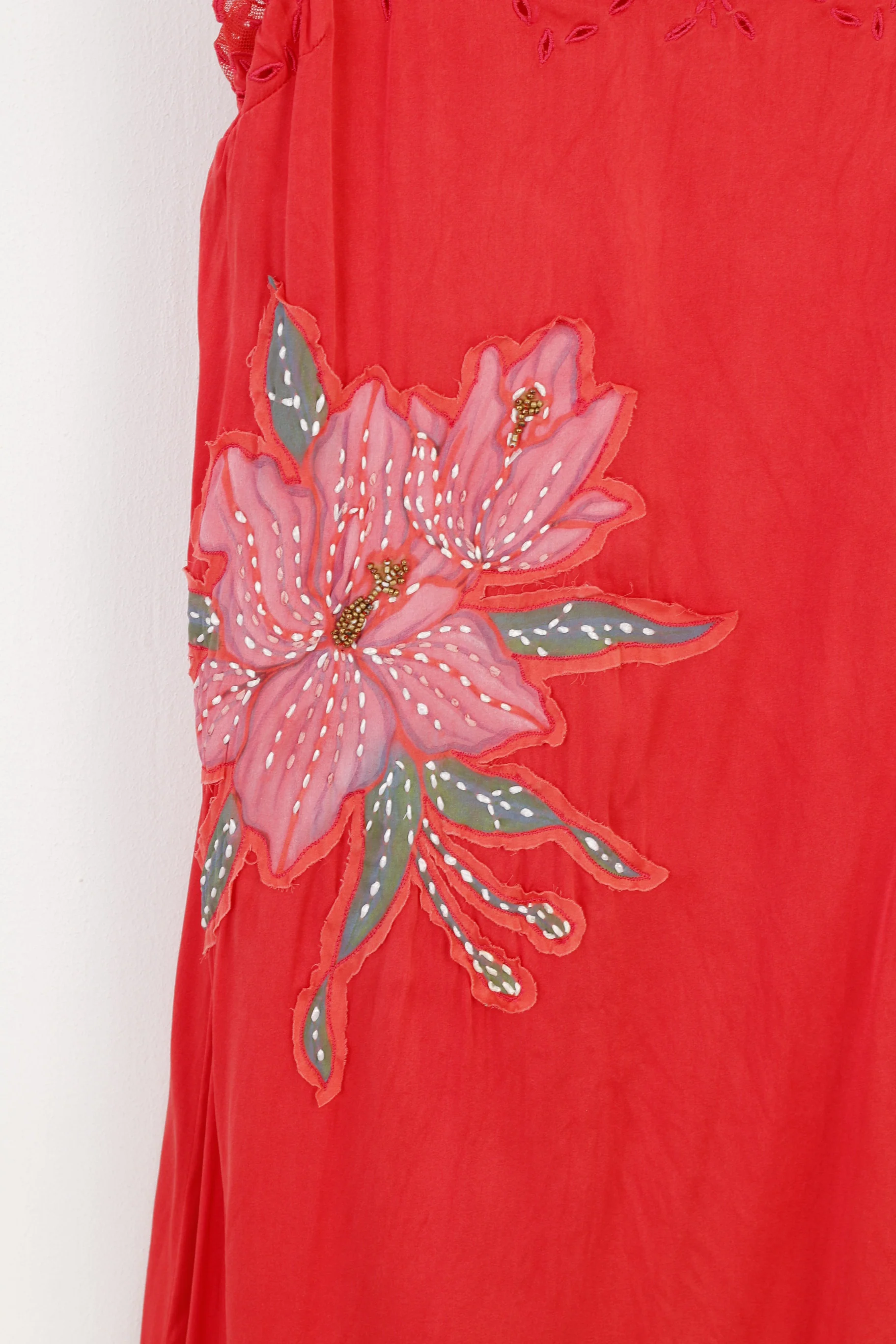 Toy G. Women M Sleep Dress Red Silk Flower Print Sleevelees Sleepwear - Image 3