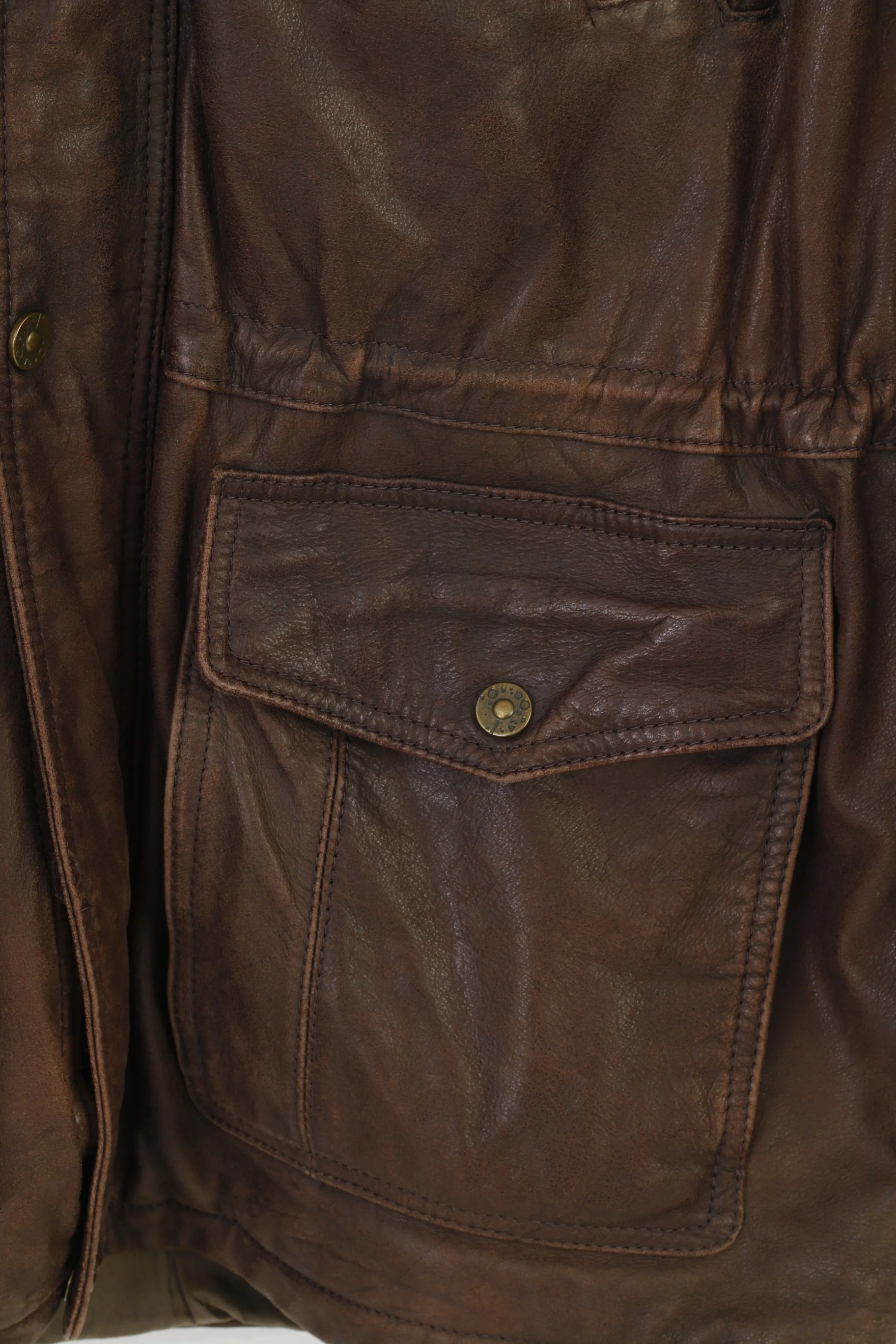 Trapper Men 52 L Leather Jacket Vintage Brown Full Zipper Collar Pockets Top - Image 4