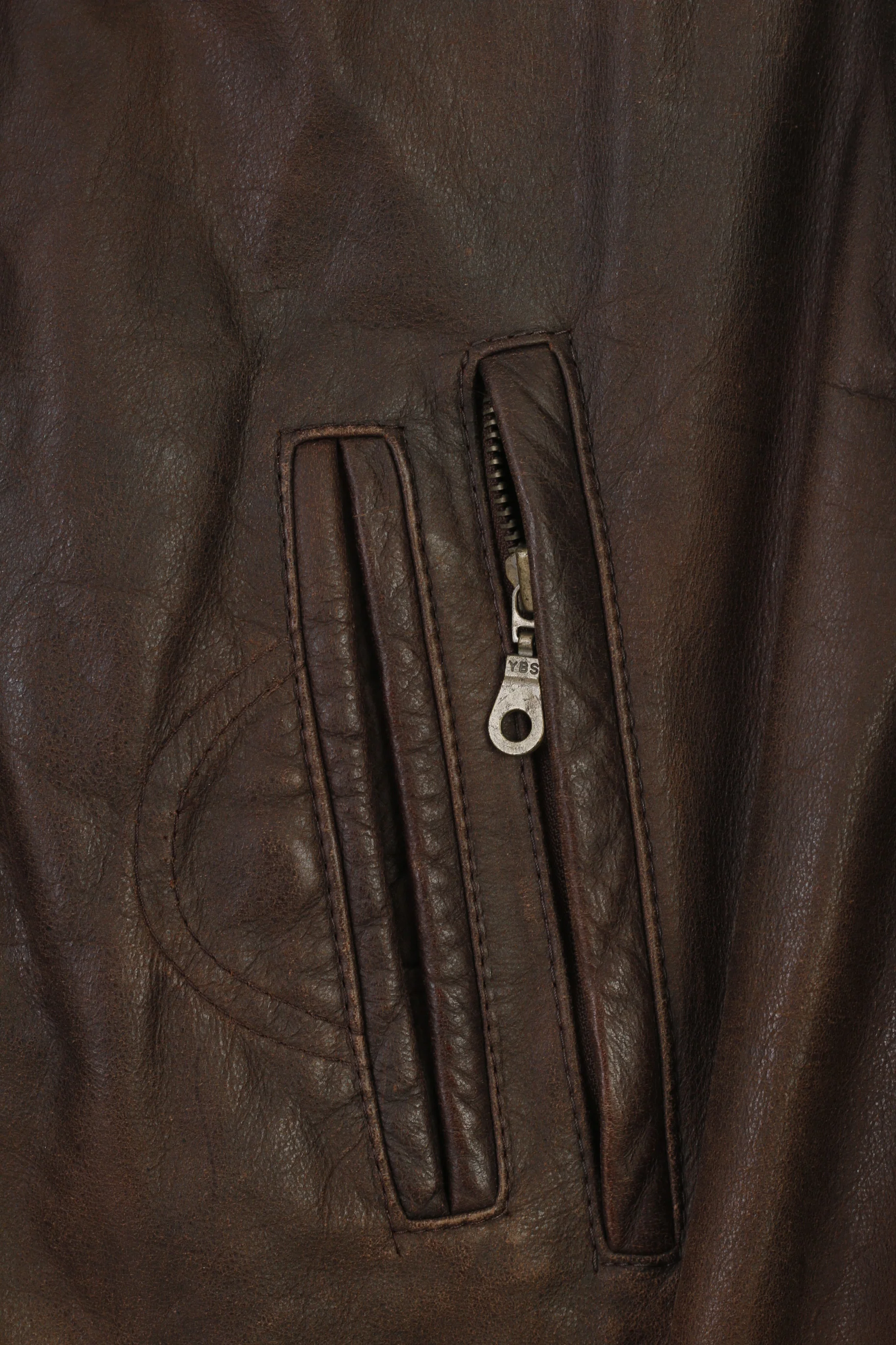 Trapper Men 52 L Leather Jacket Vintage Brown Full Zipper Collar Pockets Top - Image 5