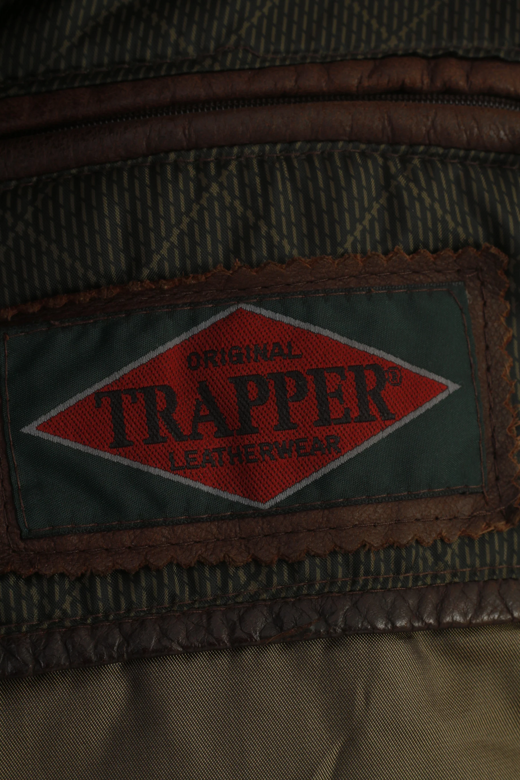 Trapper Men 52 L Leather Jacket Vintage Brown Full Zipper Collar Pockets Top - Image 7