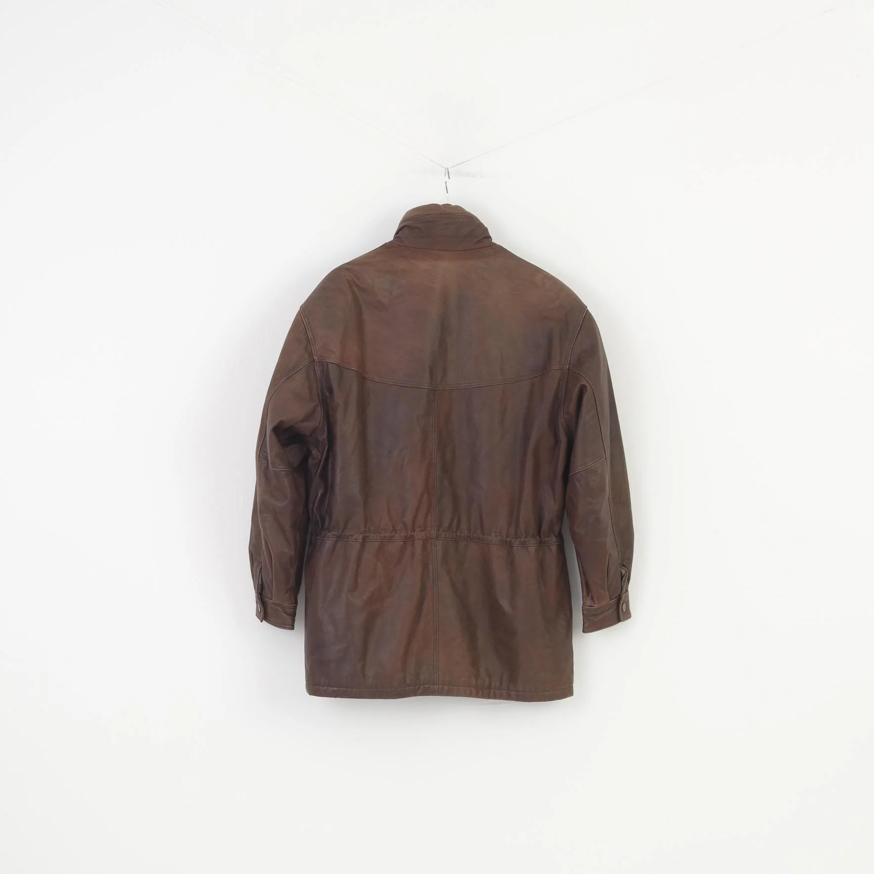 Trapper Men 52 L Leather Jacket Vintage Brown Full Zipper Collar Pockets Top - Image 9