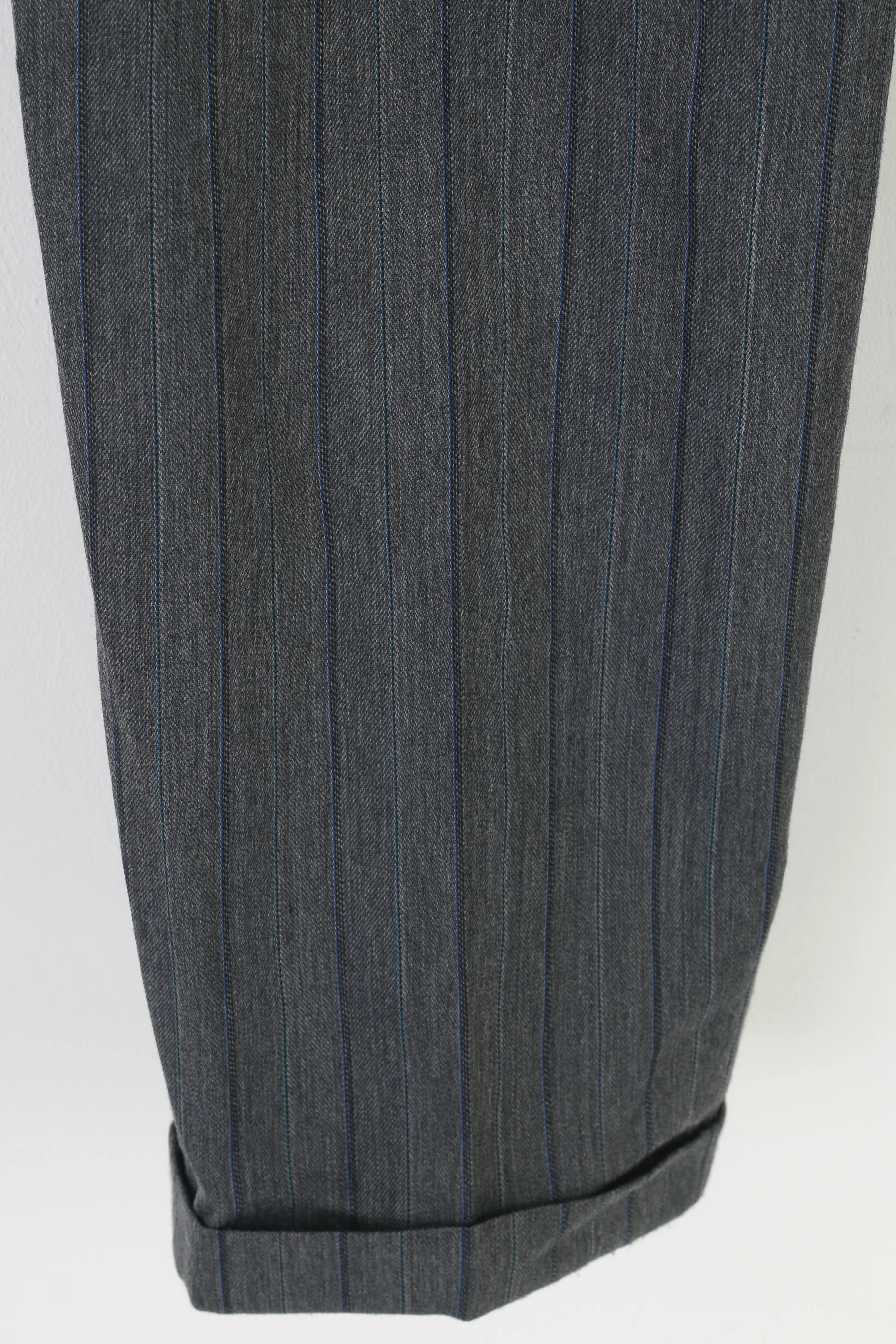 Trevira Men 36 Trousers Suit Pants Grey Striped Elegant Wool - Image 3