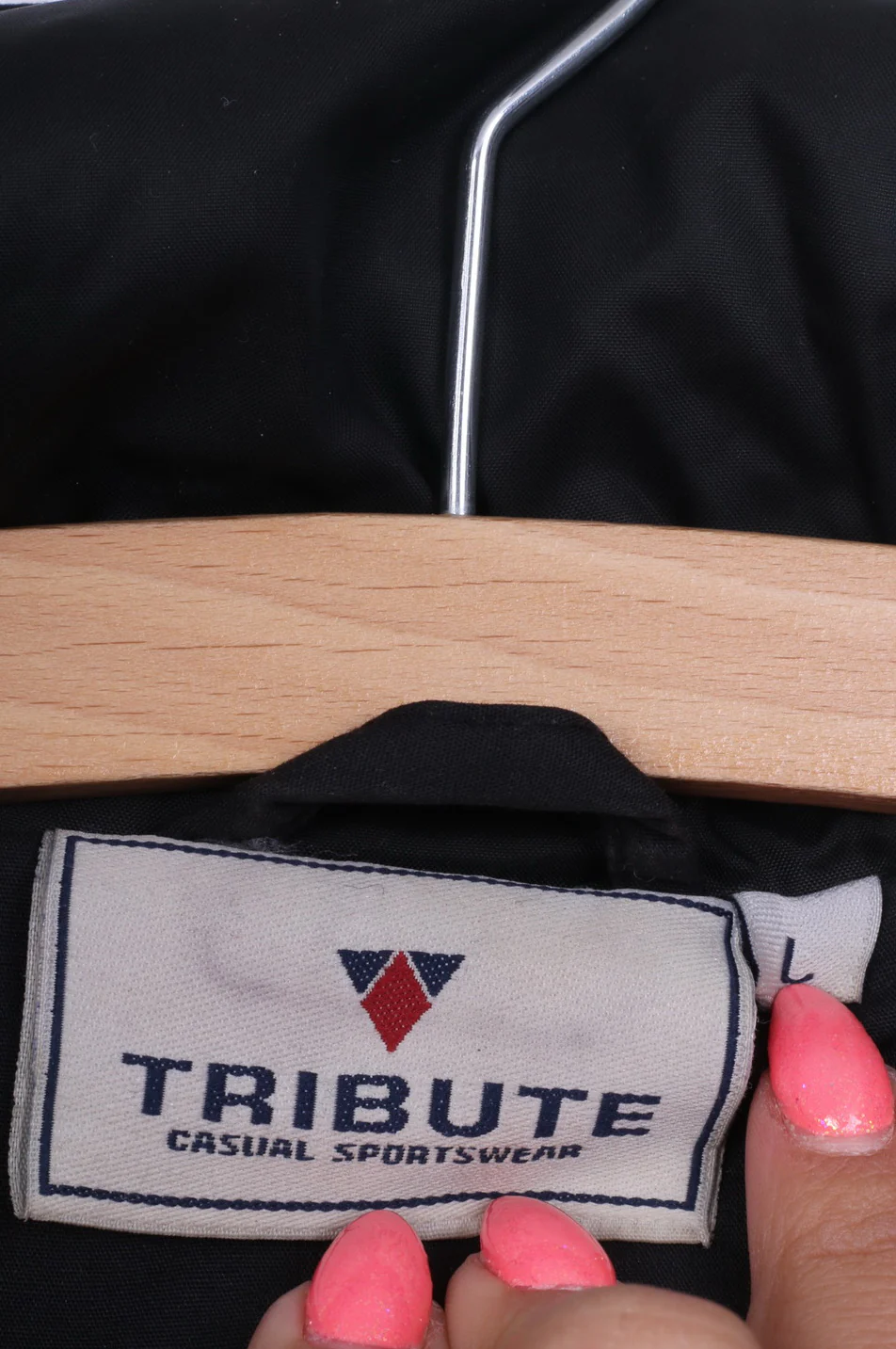 Tribute Womens L Jacket Hooded Casual Sportswear Full Zipper Navy Pocket Parka - Image 4
