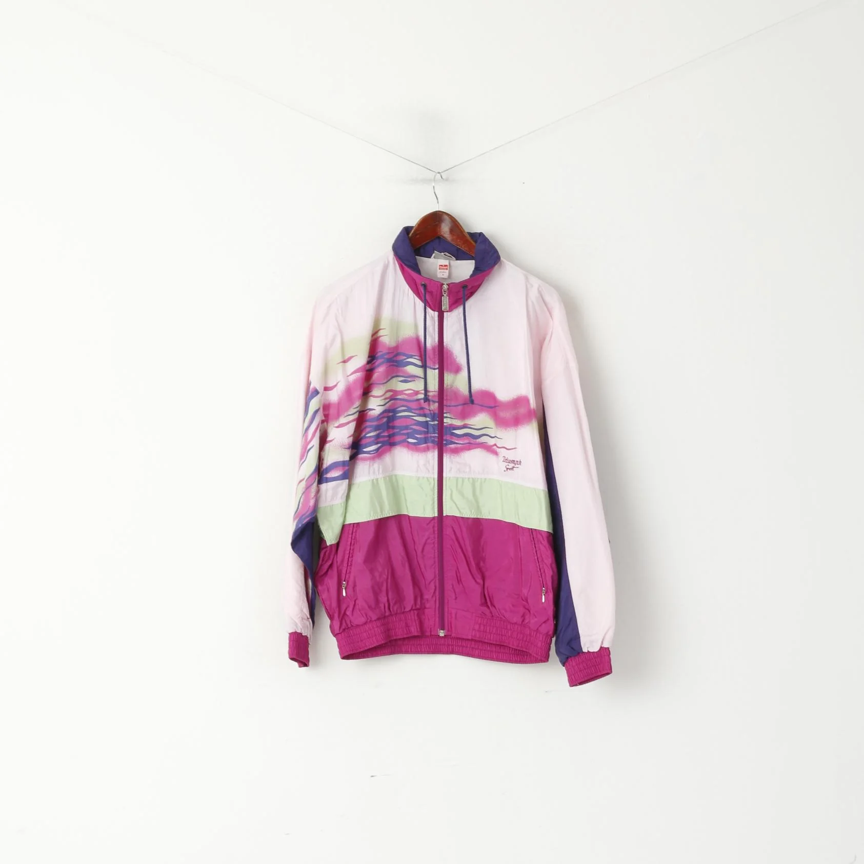 Triumph Women M Jacket Pink Nylon Vintage Sportswear Waterproof Zip Up Festival Track Top - Image 2
