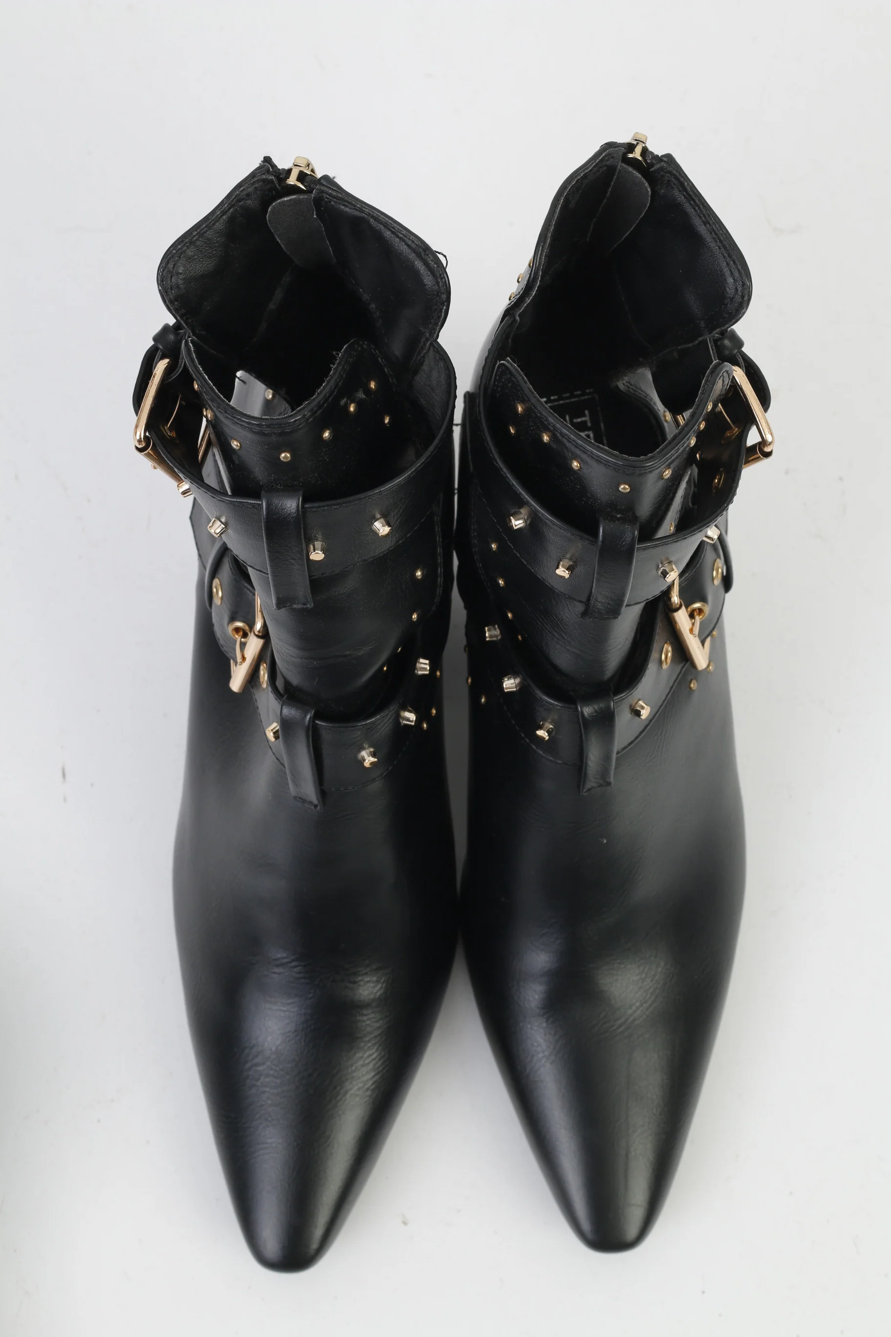 Truffle Collection Woman 40 Heeled Booties Black Buckles Back Zipper Shiny Leather Shoes - Image 2