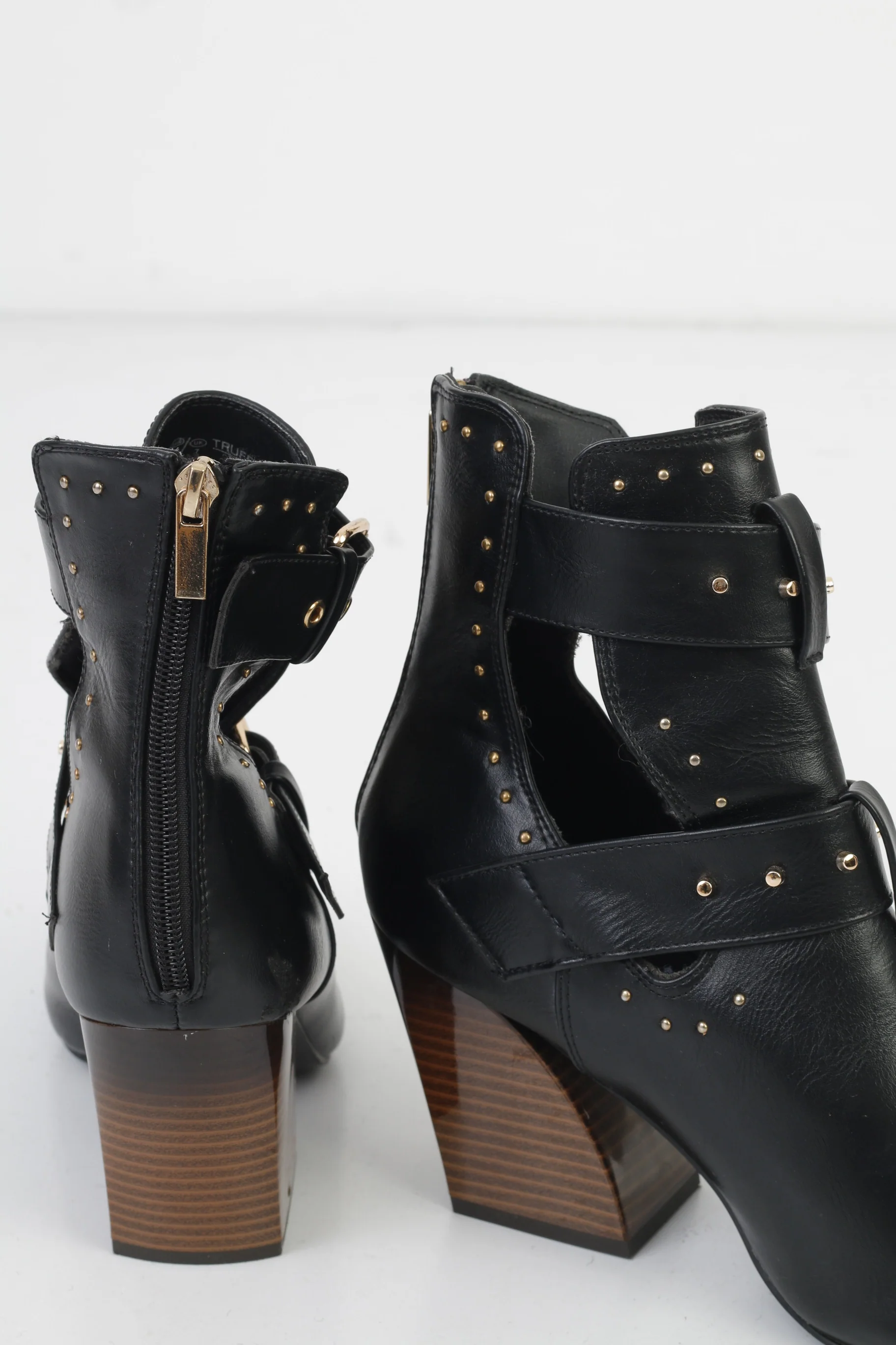 Truffle Collection Woman 40 Heeled Booties Black Buckles Back Zipper Shiny Leather Shoes - Image 4