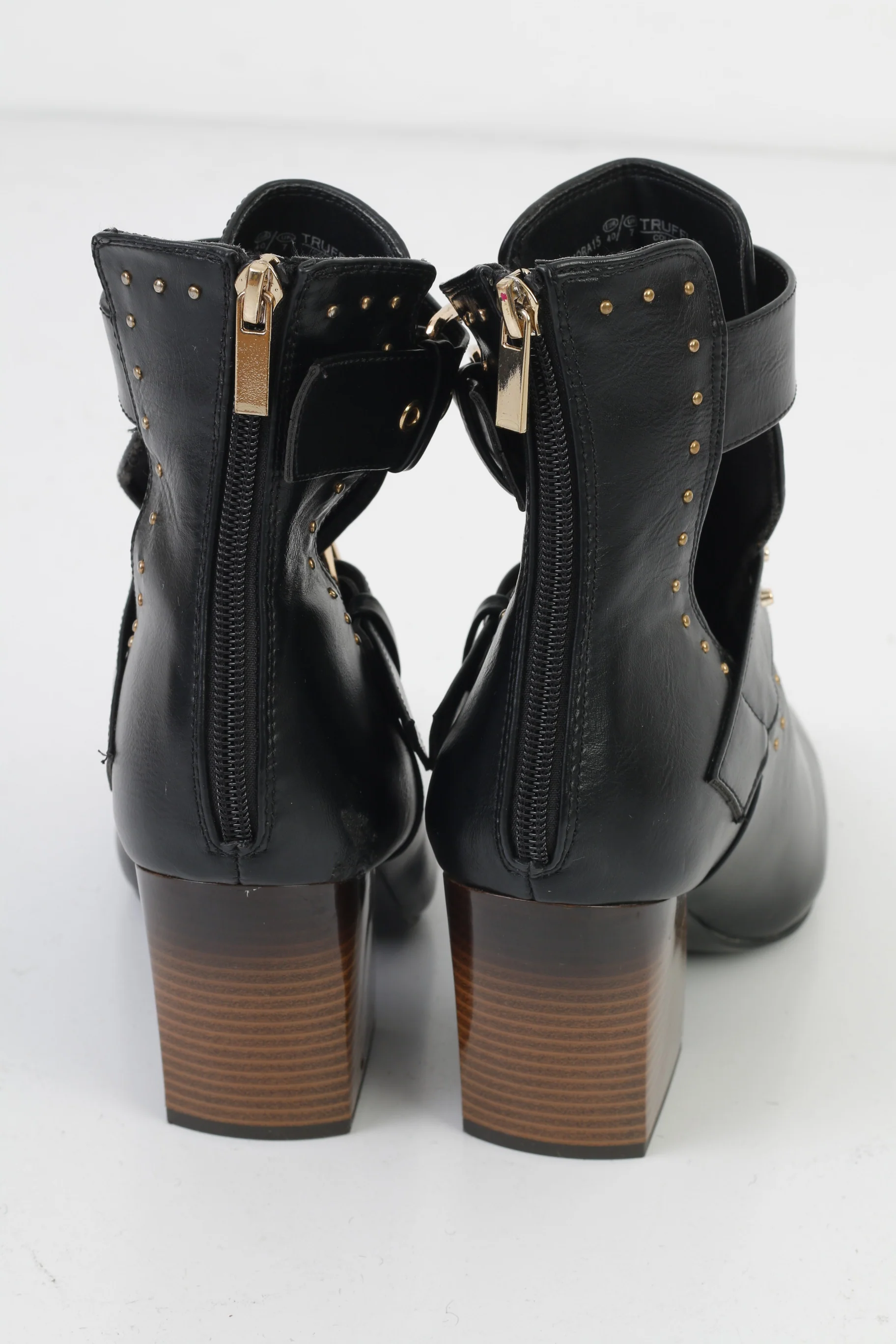 Truffle Collection Woman 40 Heeled Booties Black Buckles Back Zipper Shiny Leather Shoes - Image 5