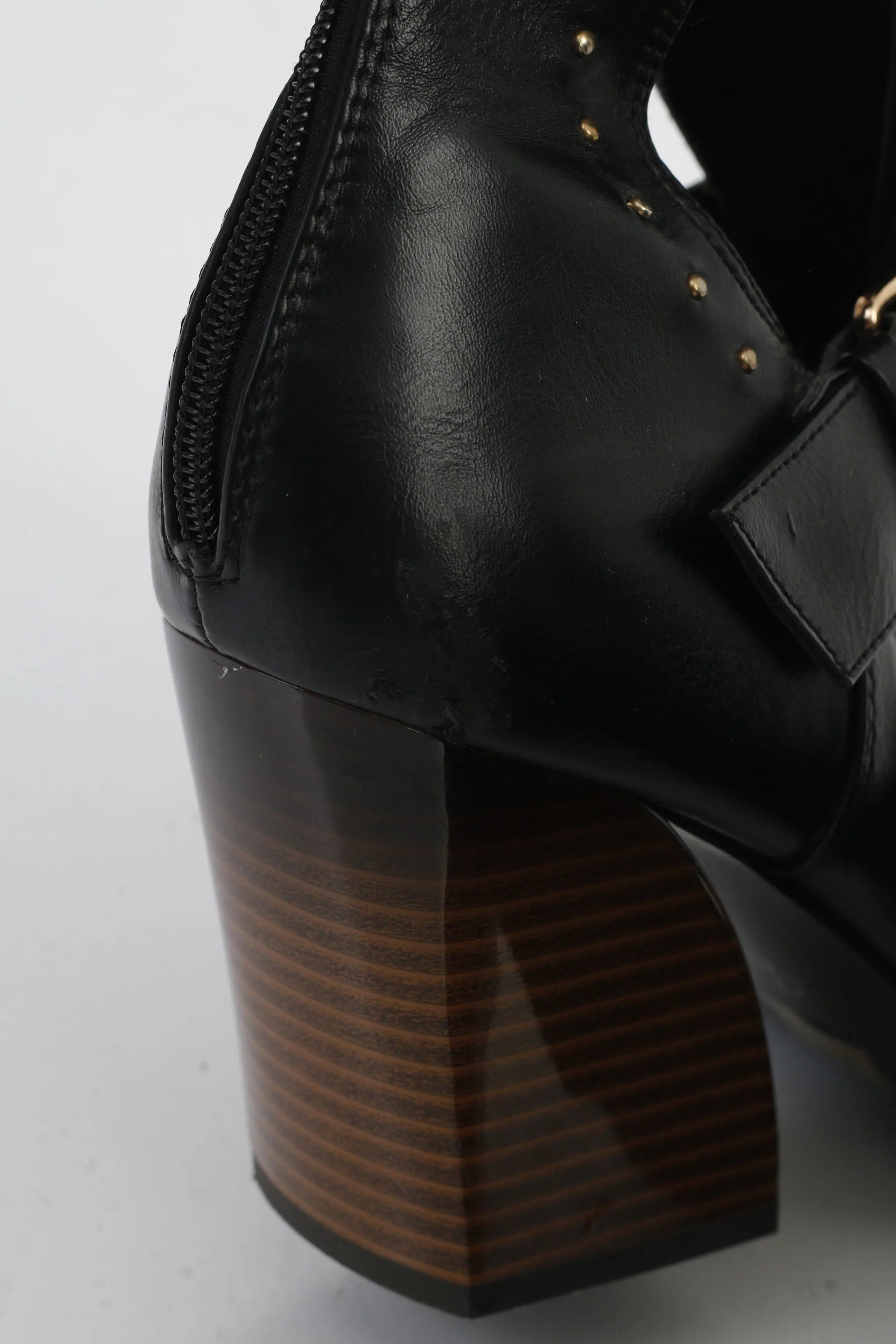 Truffle Collection Woman 40 Heeled Booties Black Buckles Back Zipper Shiny Leather Shoes - Image 6