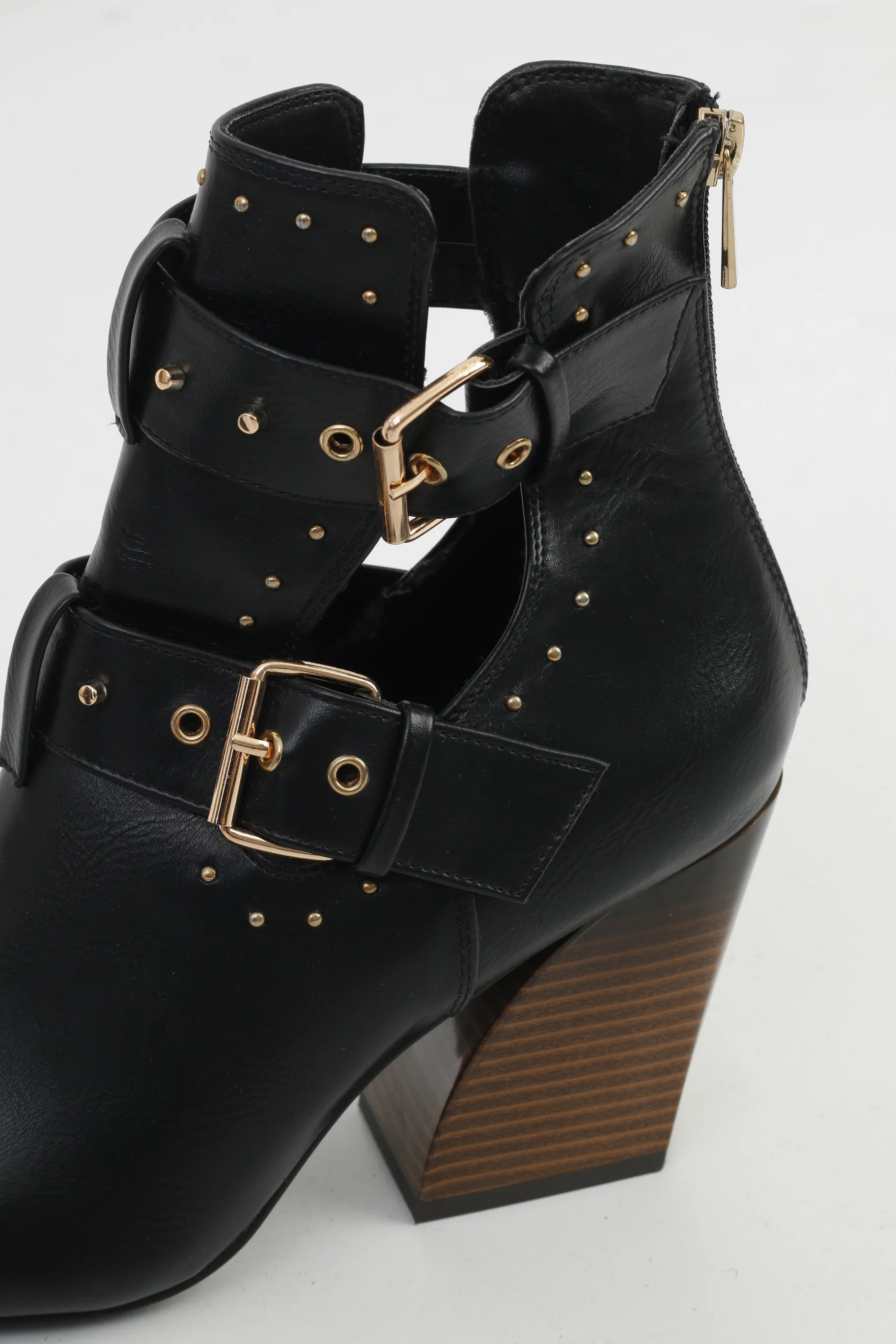 Truffle Collection Woman 40 Heeled Booties Black Buckles Back Zipper Shiny Leather Shoes - Image 7