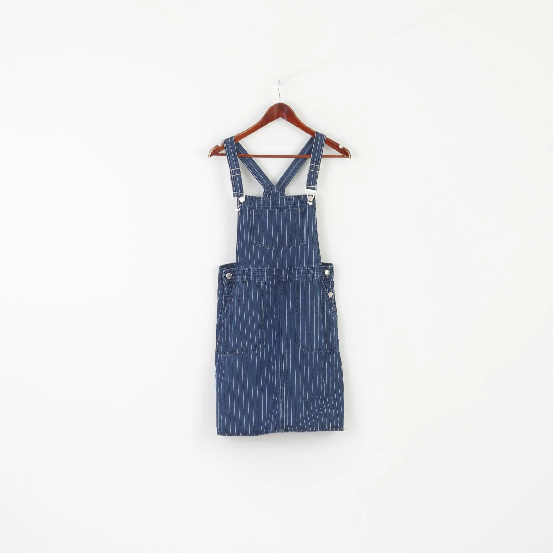 TU Women 10 S Denim Dress Navy Cotton Striped Mini Dungaree Sport