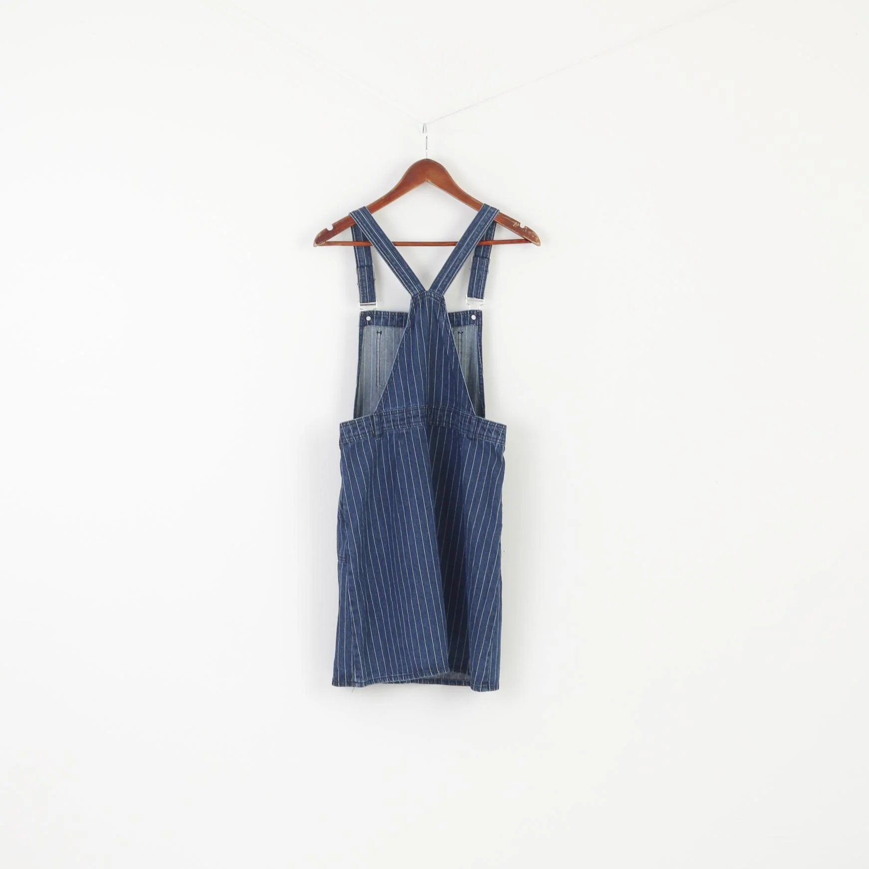TU Women 10 S Denim Dress Navy Cotton Striped Mini Dungaree Sport - Image 5